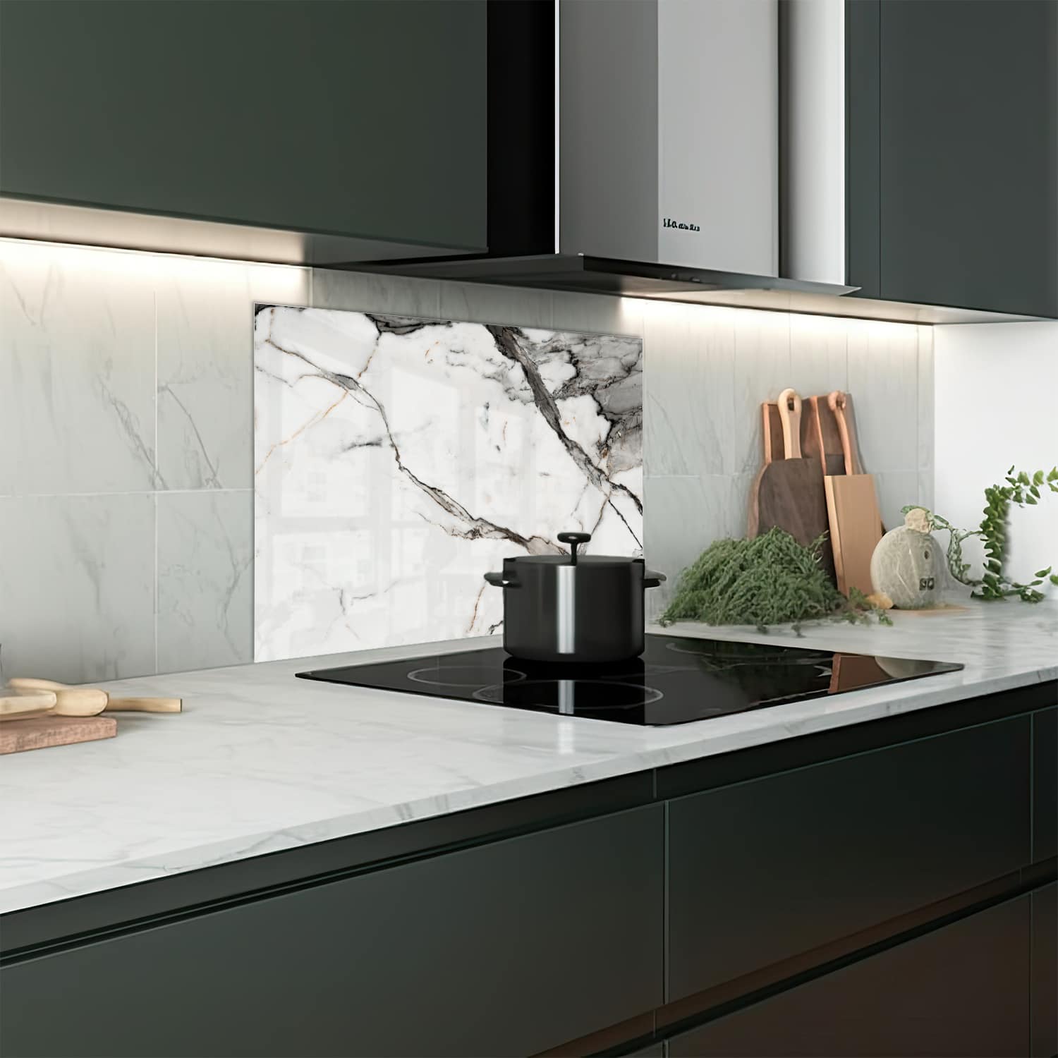 Eigen afmeting spatscherm-op-maat Keuken - Hittebestendig gehard glas - Wit-Grijs Marmer