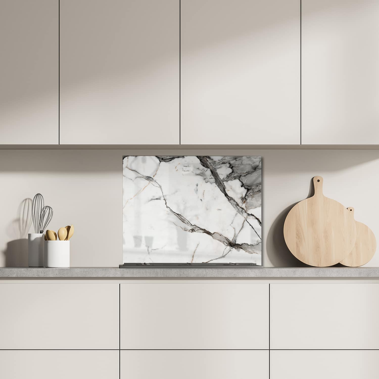 Eigen afmeting spatscherm-op-maat Keuken - Hittebestendig gehard glas - Wit-Grijs Marmer