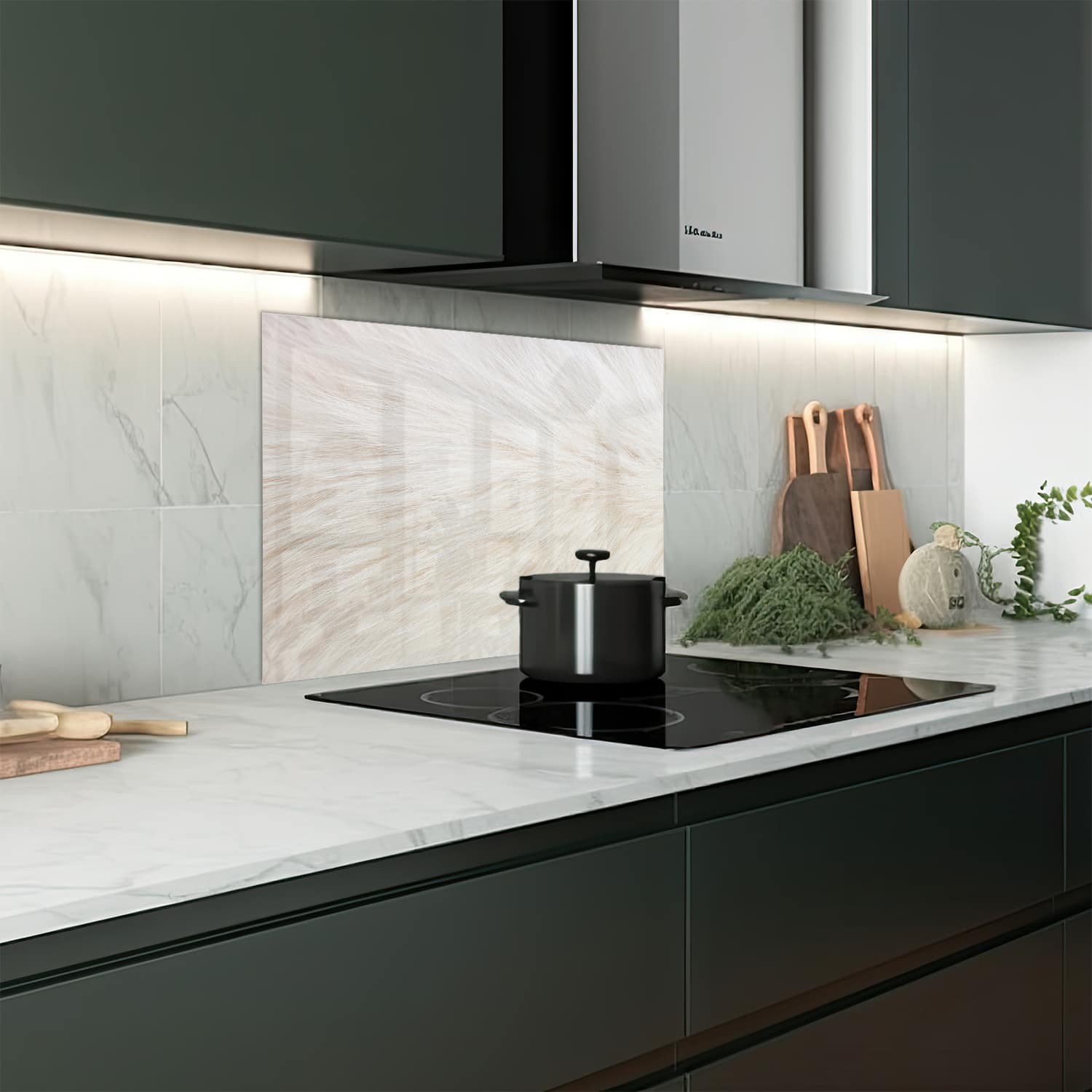 Eigen afmeting spatscherm-op-maat Keuken - Hittebestendig gehard glas - Witte Vacht