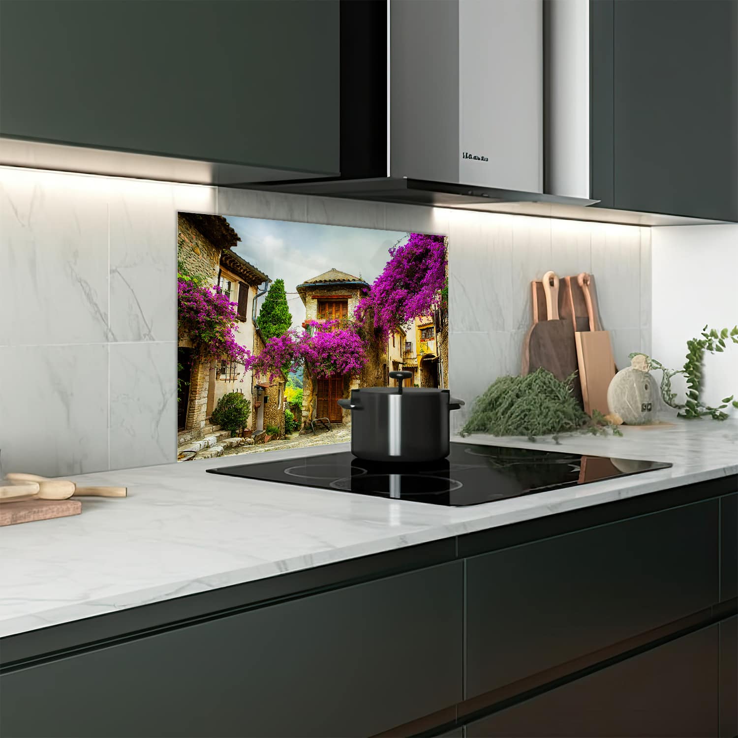 Eigen afmeting spatscherm-op-maat Keuken - Hittebestendig gehard glas - Oud Stadje in de Provence