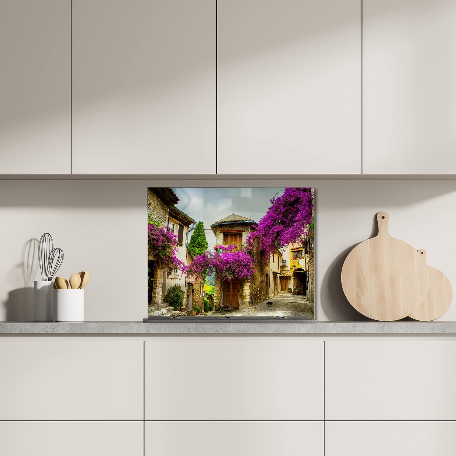 Eigen afmeting spatscherm-op-maat Keuken - Hittebestendig gehard glas - Oud Stadje in de Provence