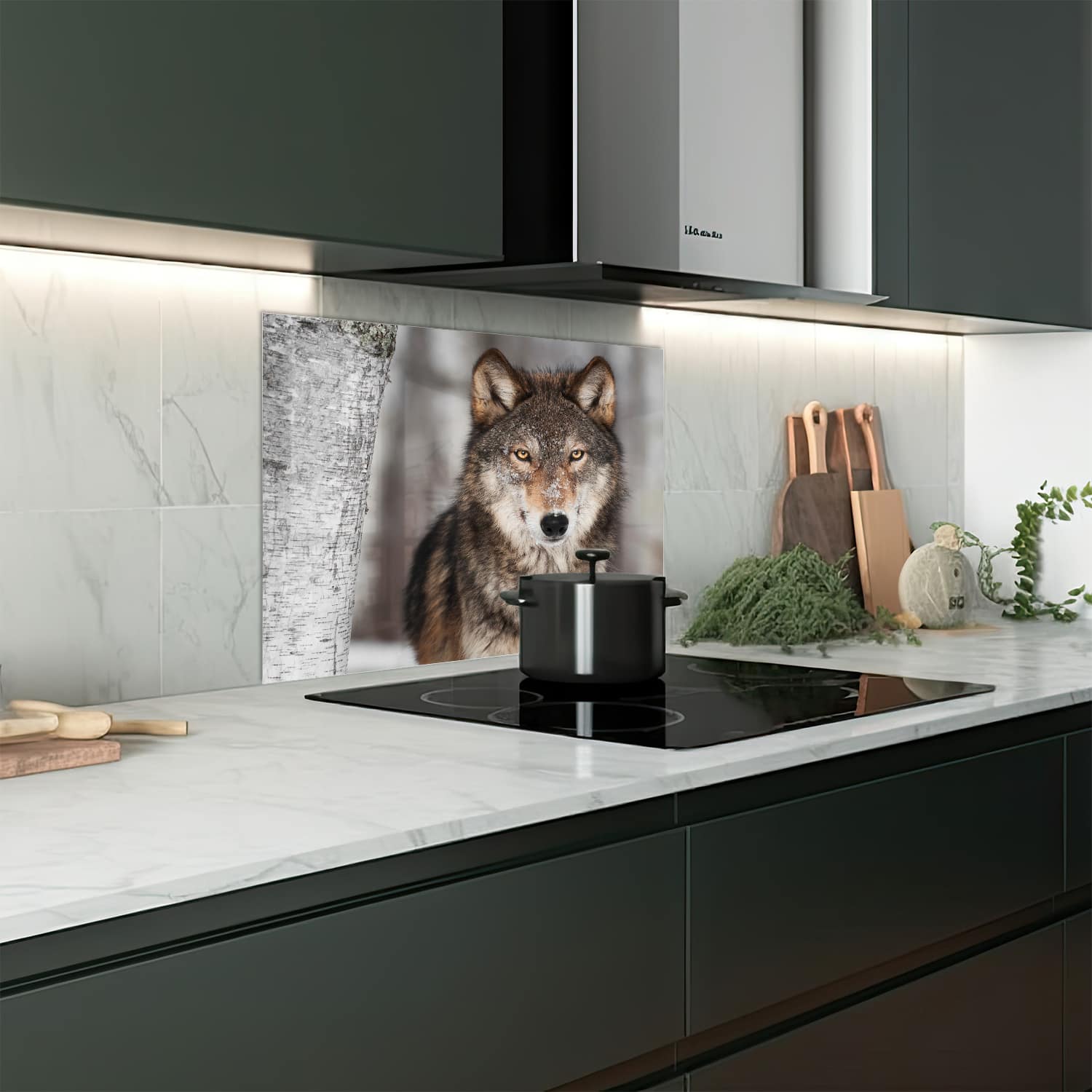 Eigen afmeting spatscherm-op-maat Keuken - Hittebestendig gehard glas - Grijze Wolf
