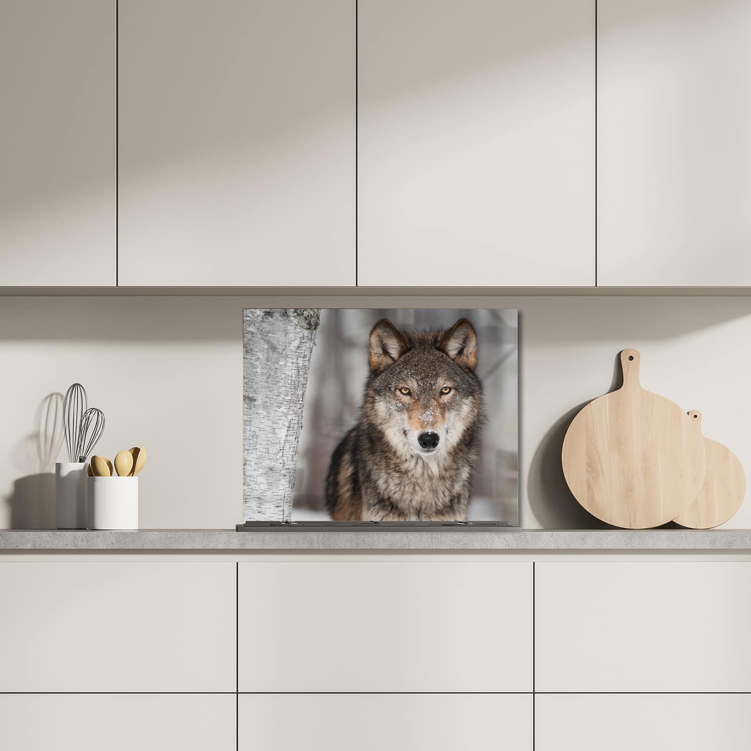 Eigen afmeting spatscherm-op-maat Keuken - Hittebestendig gehard glas - Grijze Wolf
