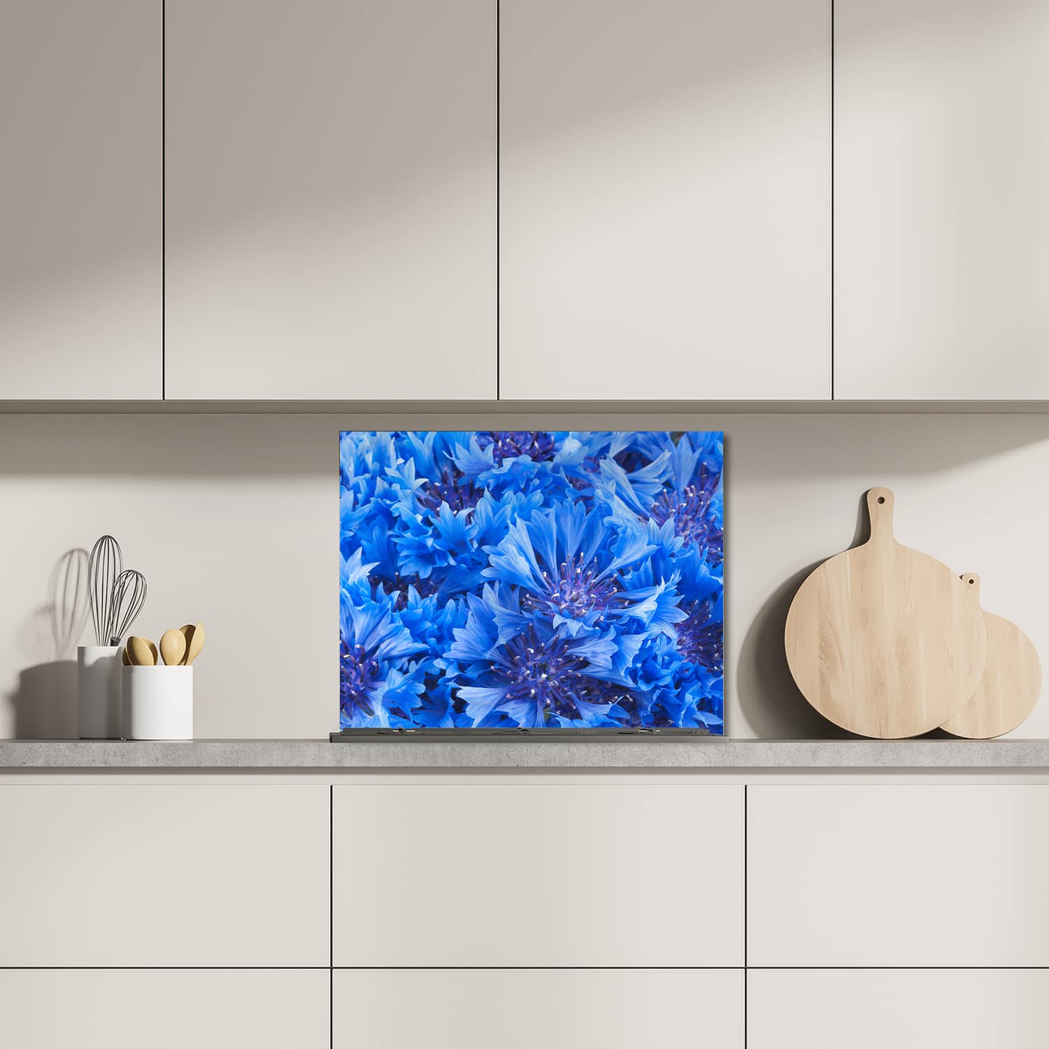 Eigen afmeting spatscherm-op-maat Keuken - Hittebestendig gehard glas - Blauwe Korenbloem
