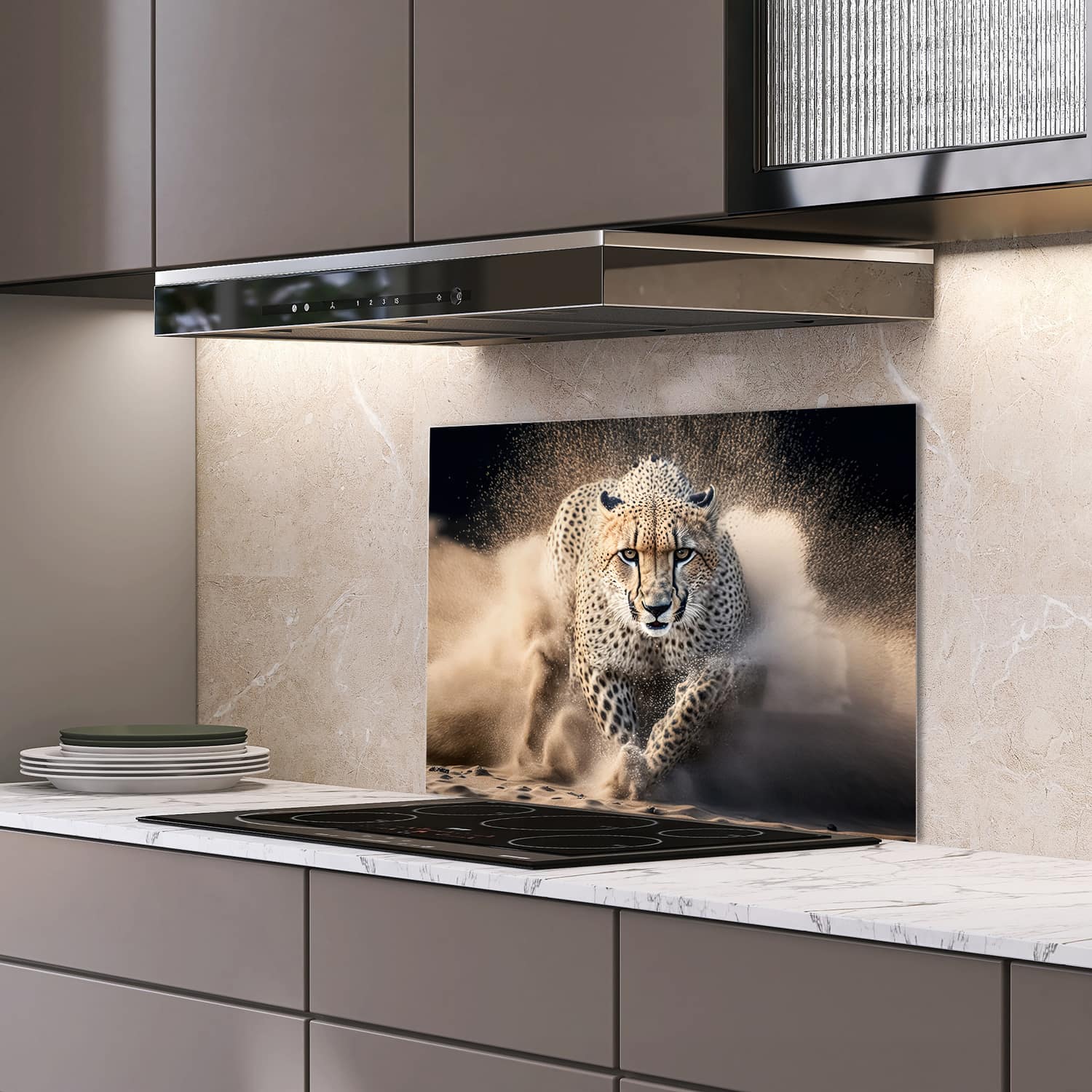 Eigen afmeting spatscherm-op-maat Keuken - Hittebestendig gehard glas - Cheetah