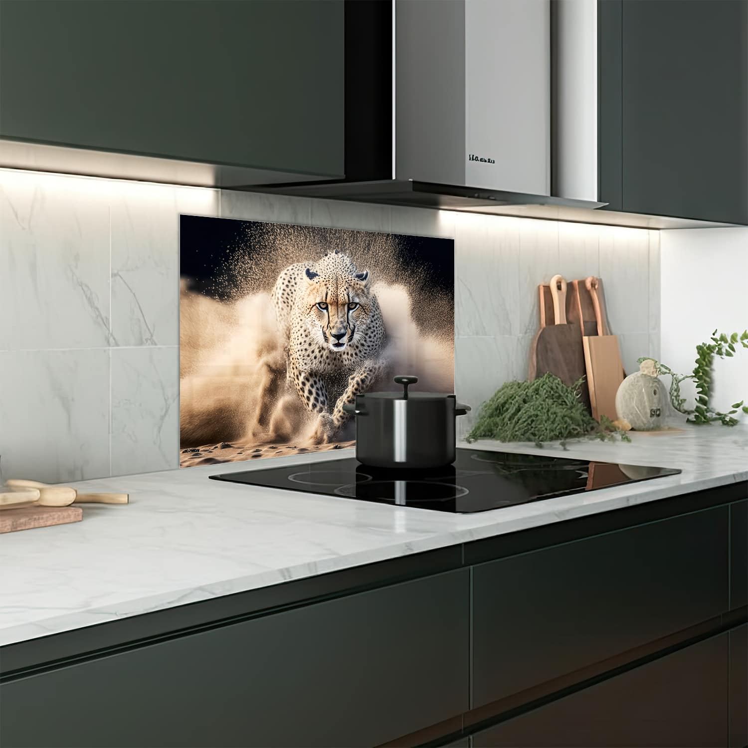 Eigen afmeting spatscherm-op-maat Keuken - Hittebestendig gehard glas - Cheetah