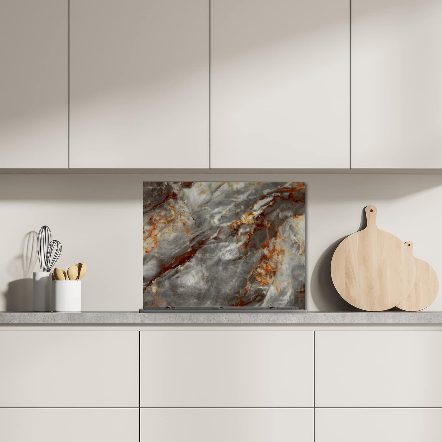 Eigen afmeting spatscherm-op-maat Keuken - Hittebestendig gehard glas - Roodroest Marmer