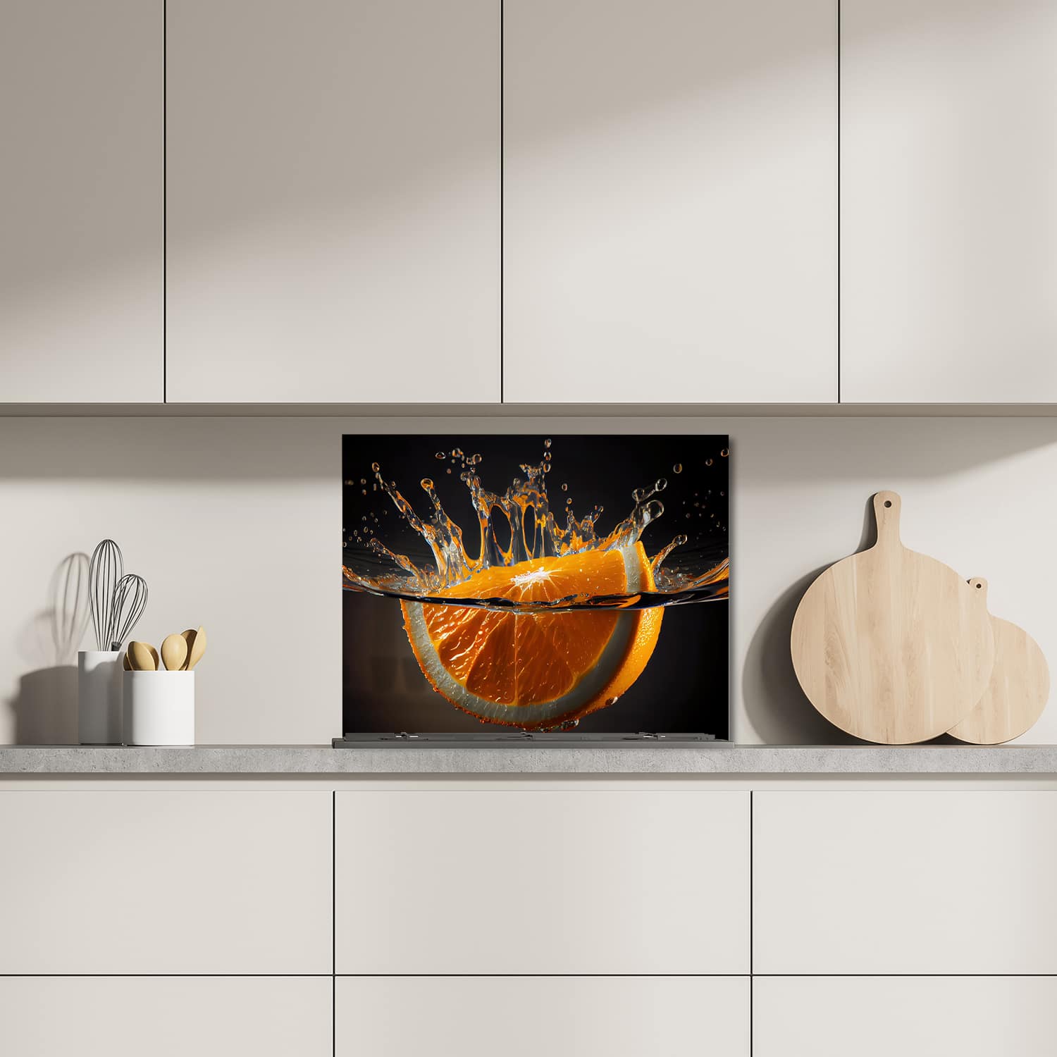 Eigen afmeting spatscherm-op-maat Keuken - Hittebestendig gehard glas - Sinaasappel Splash