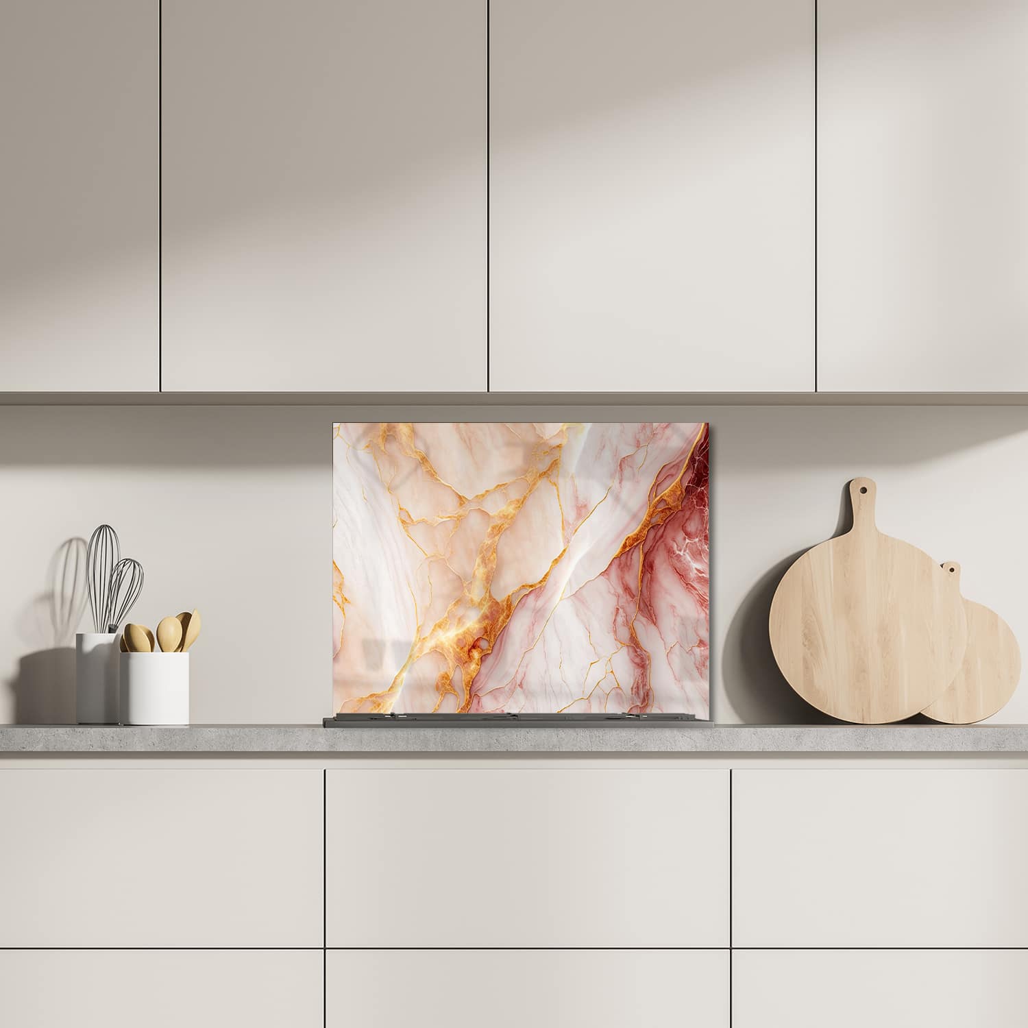 Eigen afmeting spatscherm-op-maat Keuken - Hittebestendig gehard glas - Rood-Roze Marmer