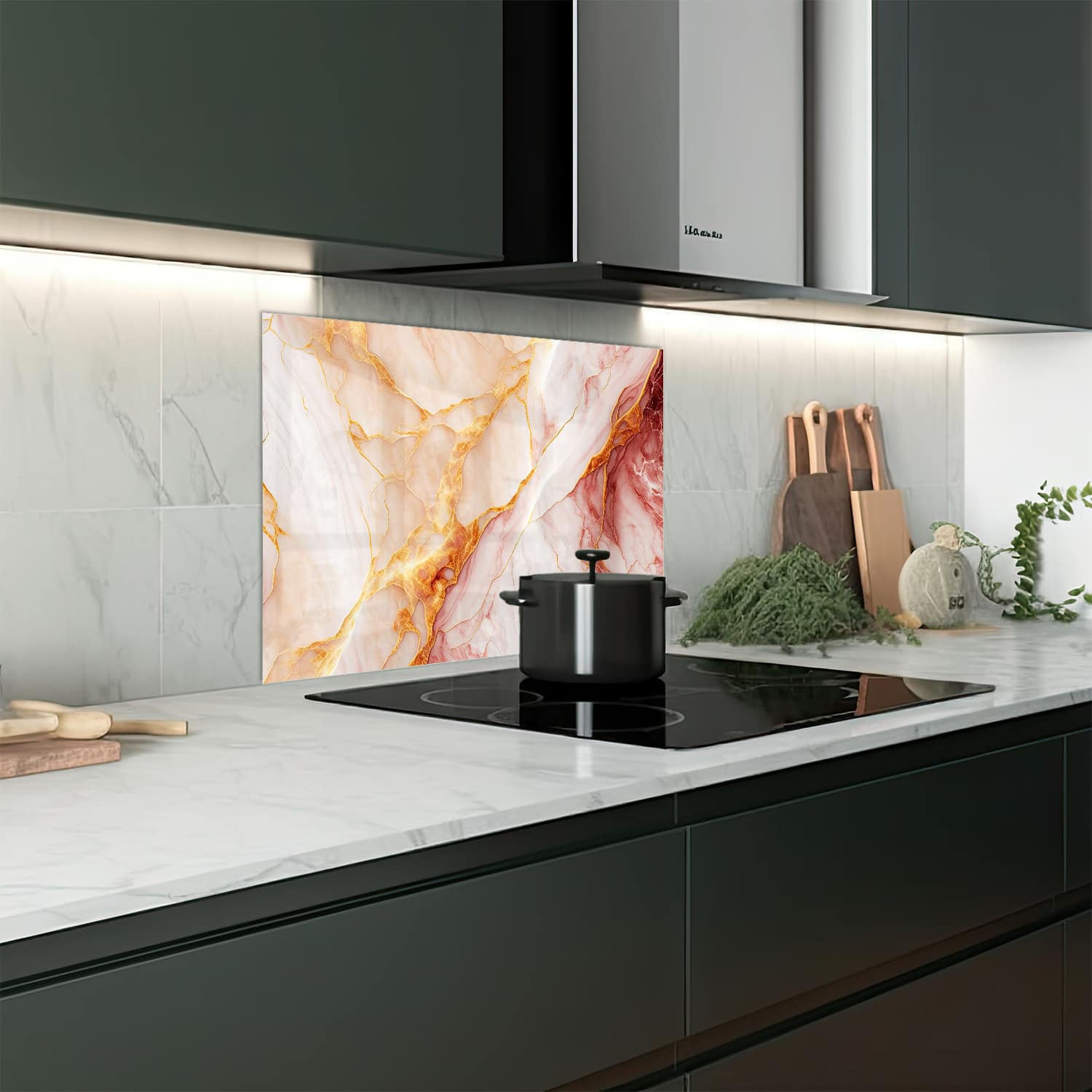 Eigen afmeting spatscherm-op-maat Keuken - Hittebestendig gehard glas - Rood-Roze Marmer