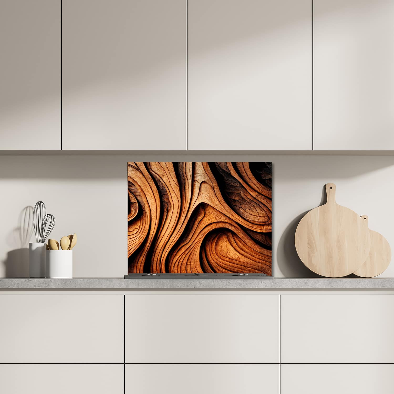 Eigen afmeting spatscherm-op-maat Keuken - Hittebestendig gehard glas - Abstracte Hout Textuur
