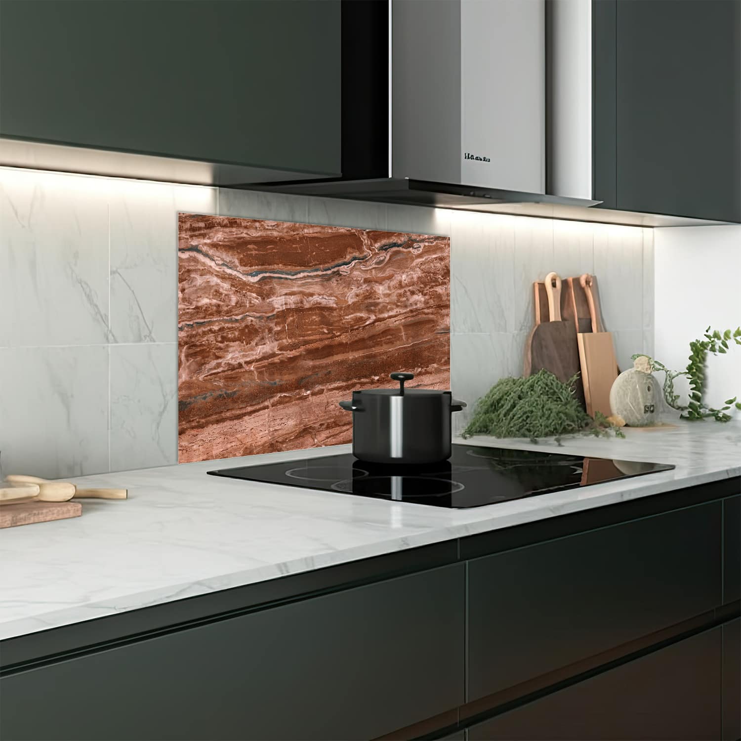 Eigen afmeting spatscherm-op-maat Keuken - Hittebestendig gehard glas - Aarde Bruin Marmer