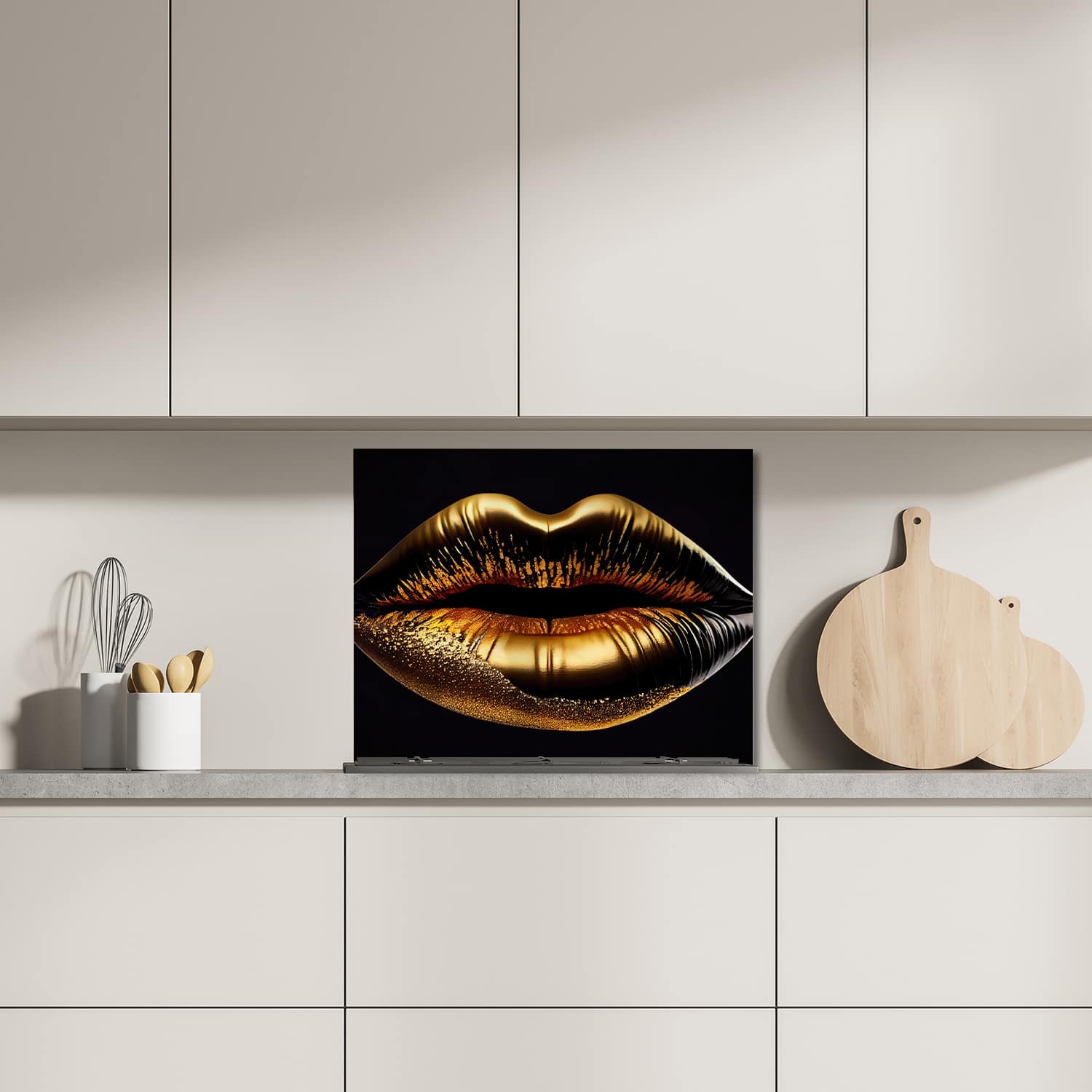 Eigen afmeting spatscherm-op-maat Keuken - Hittebestendig gehard glas - Gouden Lippen