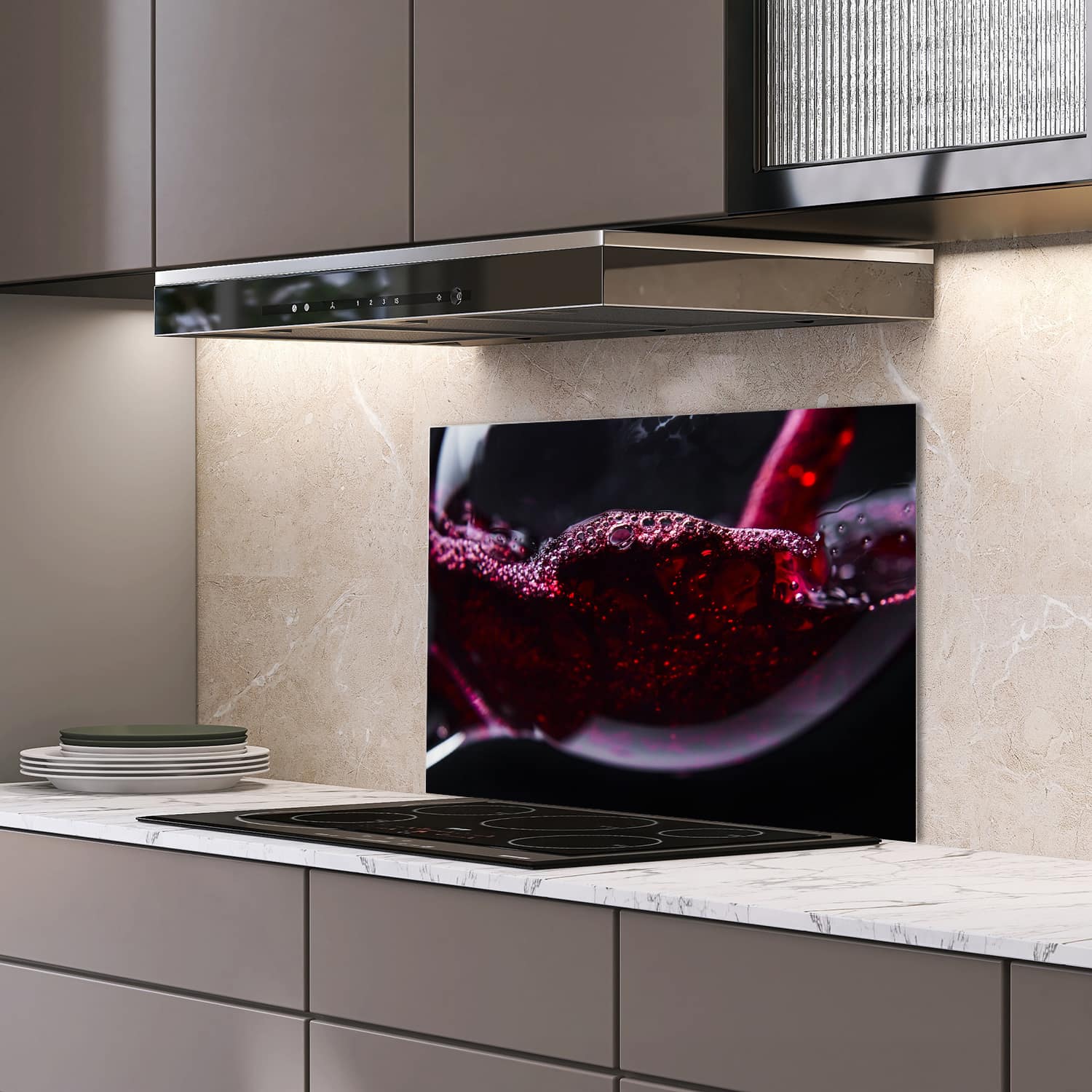 Eigen afmeting spatscherm-op-maat Keuken - Hittebestendig gehard glas - Rode Wijn