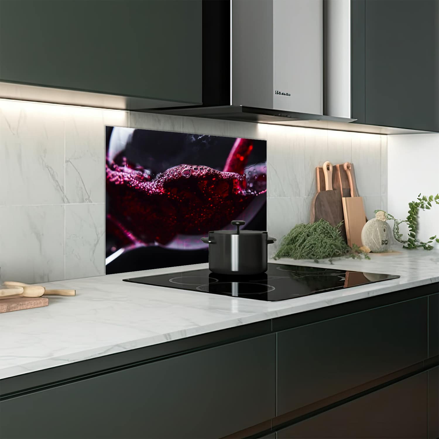 Eigen afmeting spatscherm-op-maat Keuken - Hittebestendig gehard glas - Rode Wijn