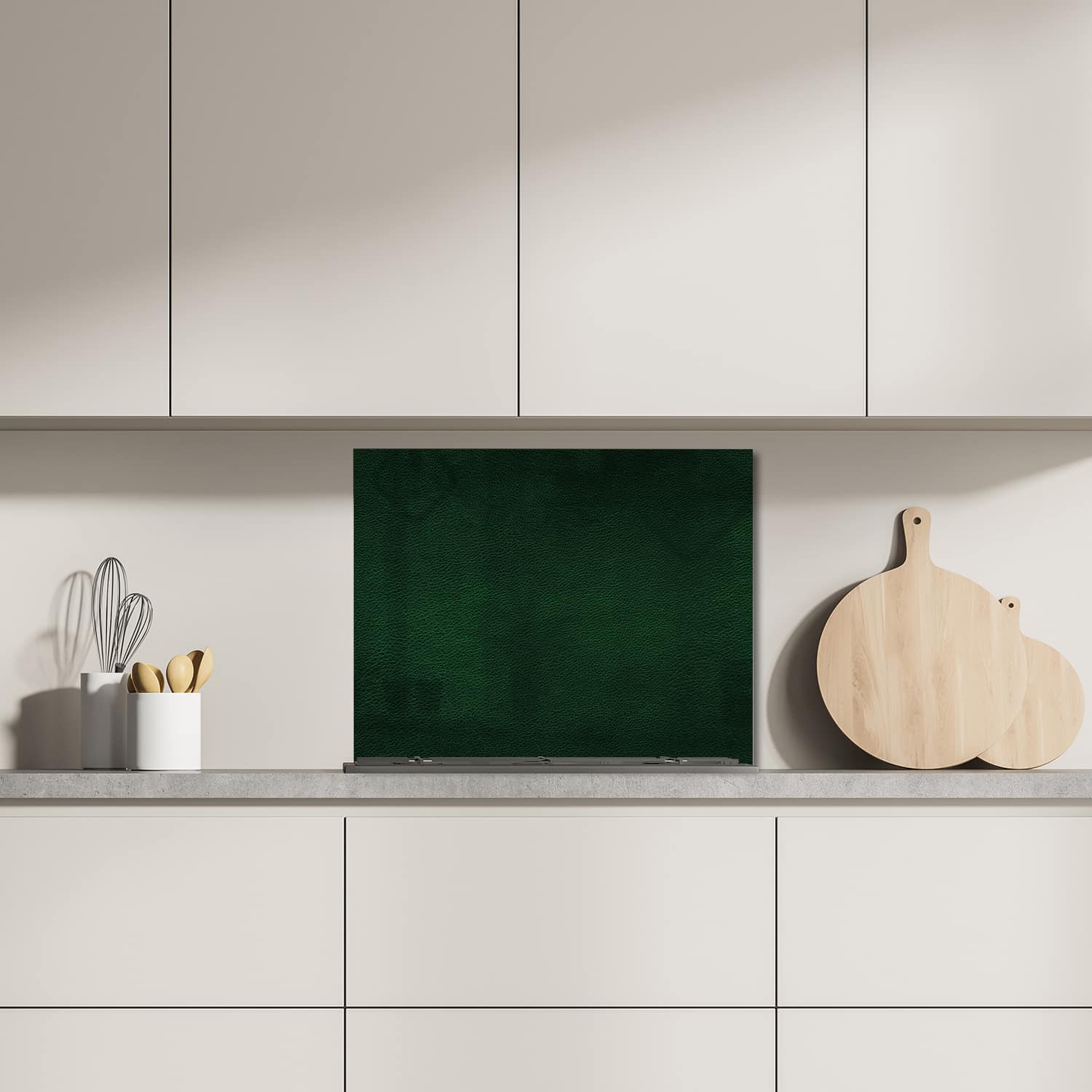 Eigen afmeting spatscherm-op-maat Keuken - Hittebestendig gehard glas - Donkergroen Leer