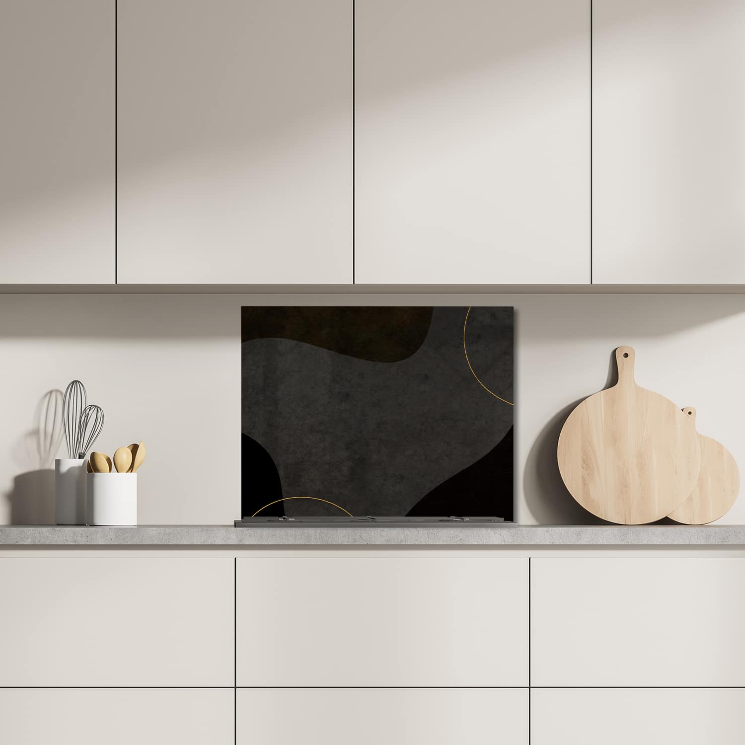 Eigen afmeting spatscherm-op-maat Keuken - Hittebestendig gehard glas - Zwarte Japanse Papier Textuur