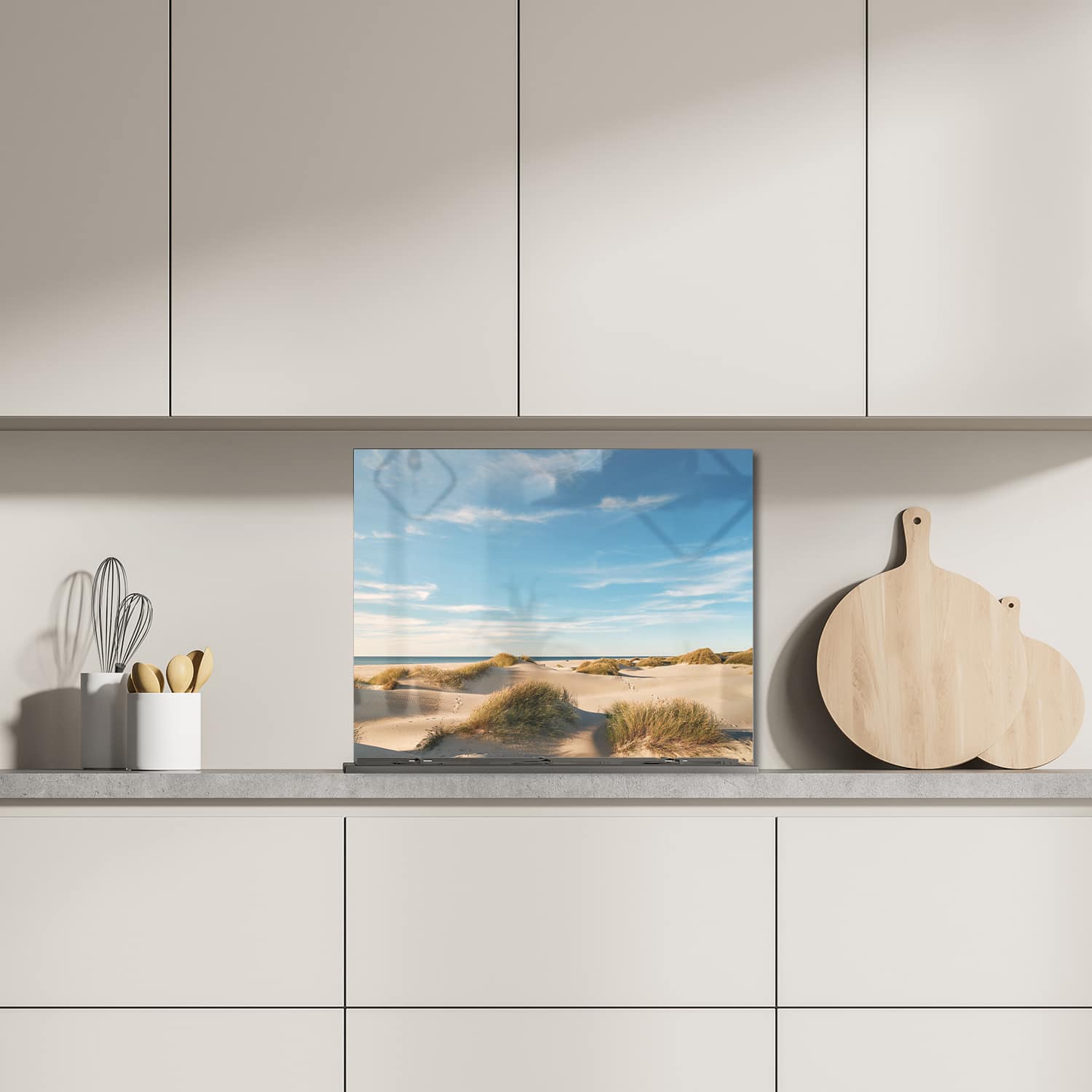 Eigen afmeting spatscherm-op-maat Keuken - Hittebestendig gehard glas - Duinen bij Deense Kust