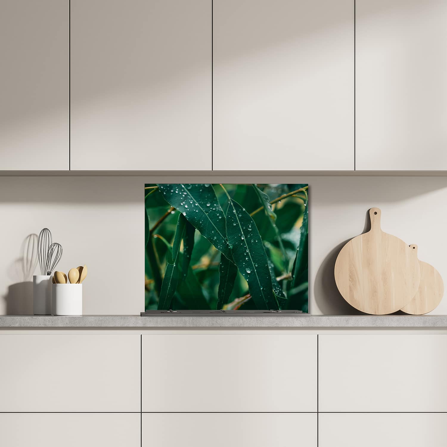 Eigen afmeting spatscherm-op-maat Keuken - Hittebestendig gehard glas - Eucalyptus Bladeren