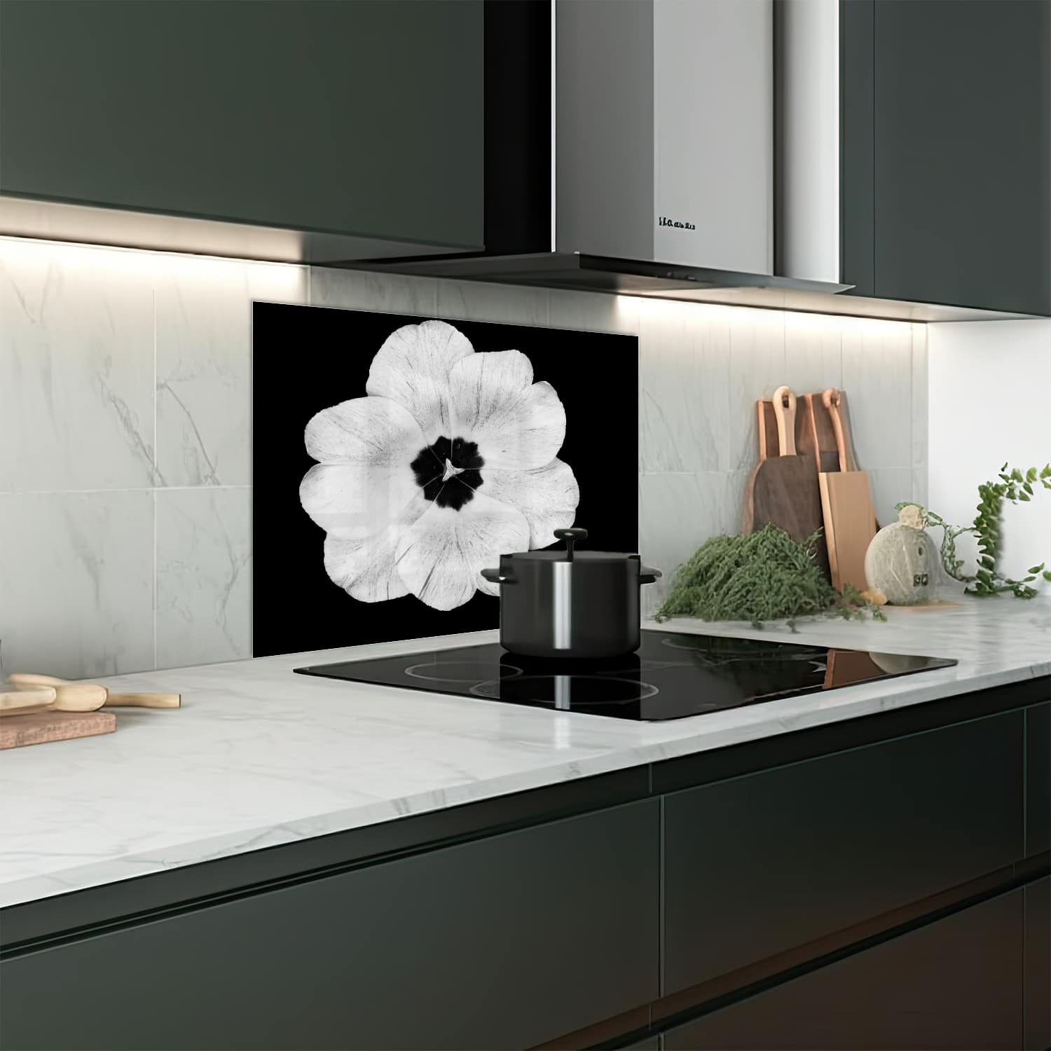 Eigen afmeting spatscherm-op-maat Keuken - Hittebestendig gehard glas - Witte Tulp