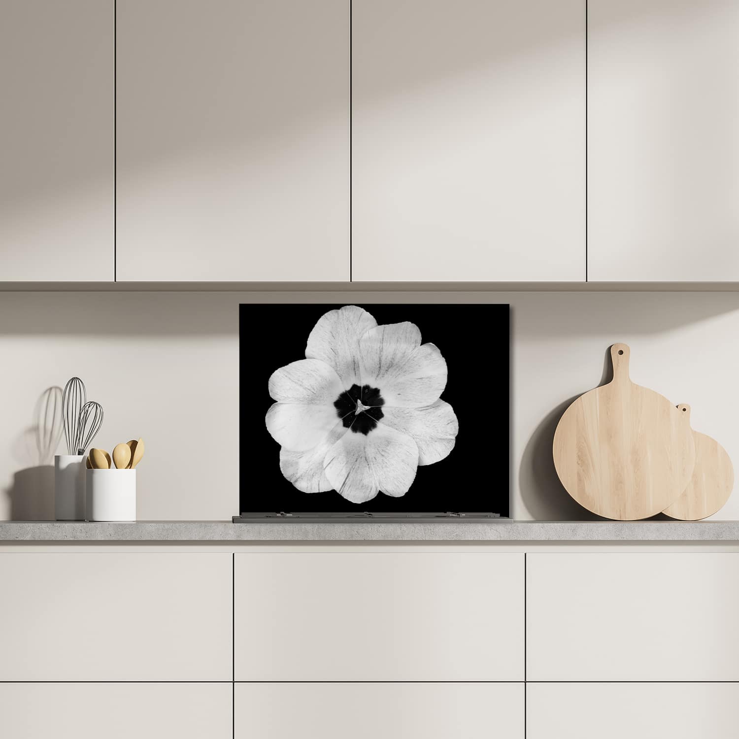 Eigen afmeting spatscherm-op-maat Keuken - Hittebestendig gehard glas - Witte Tulp
