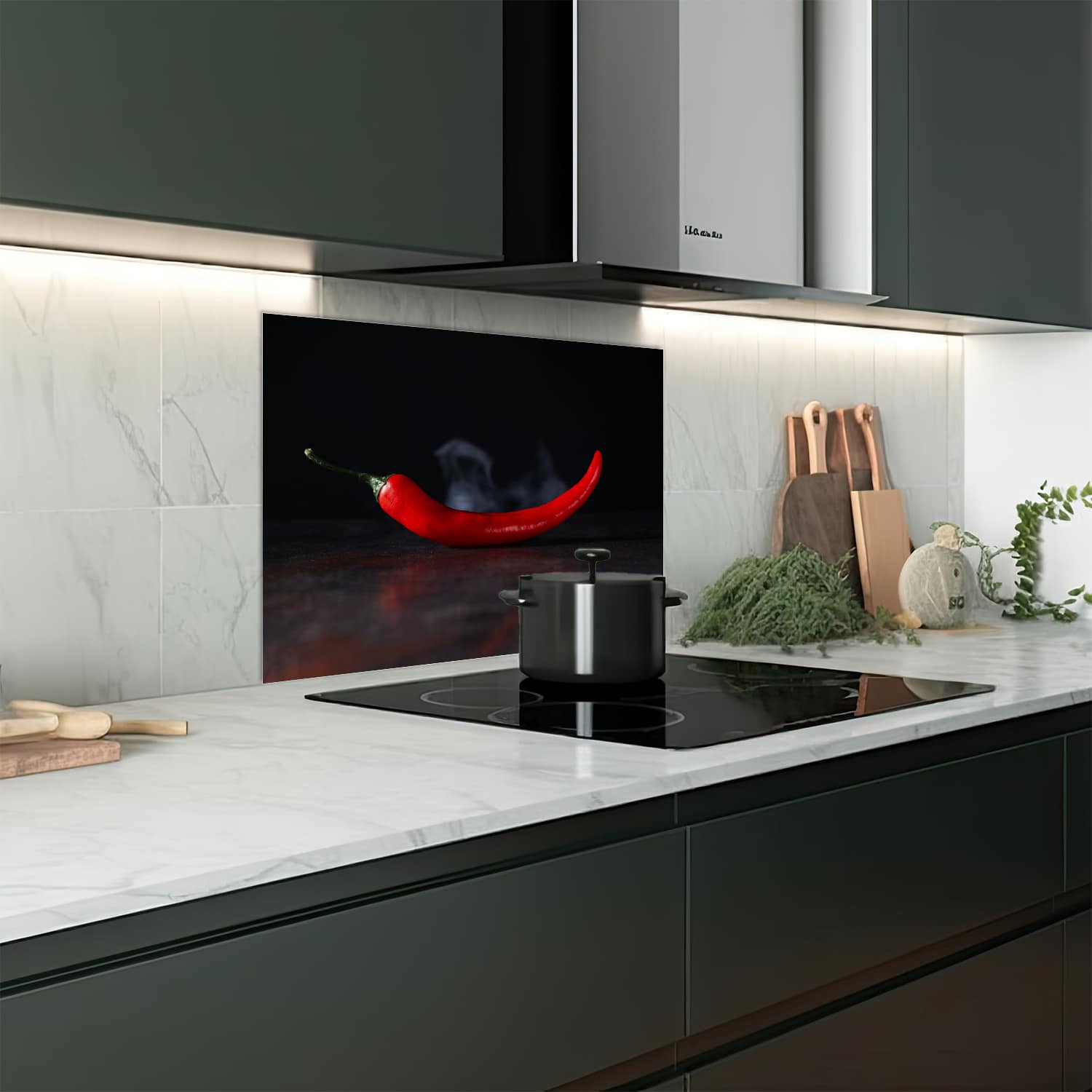 Eigen afmeting spatscherm-op-maat Keuken - Hittebestendig gehard glas - Hete Peper
