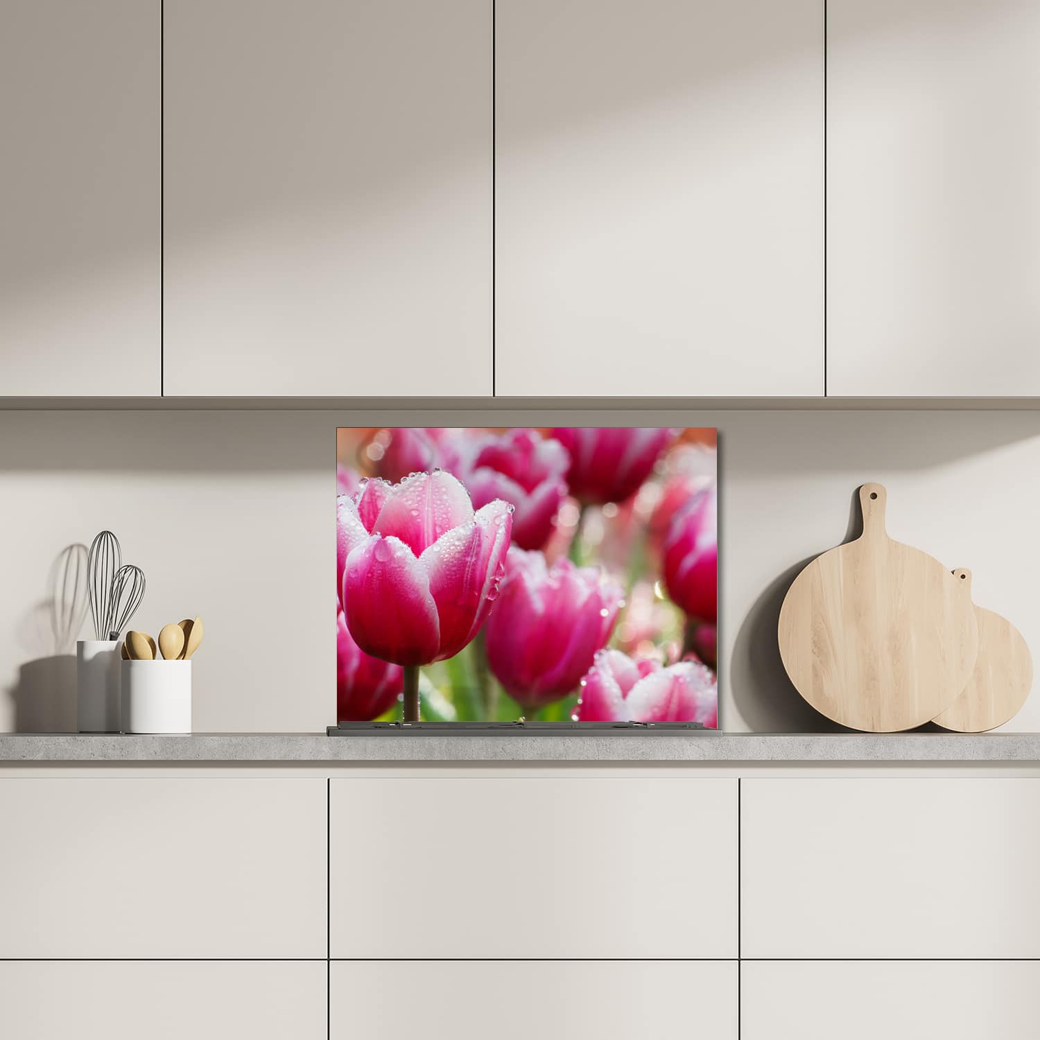 Eigen afmeting spatscherm-op-maat Keuken - Hittebestendig gehard glas - Natte Tulpen