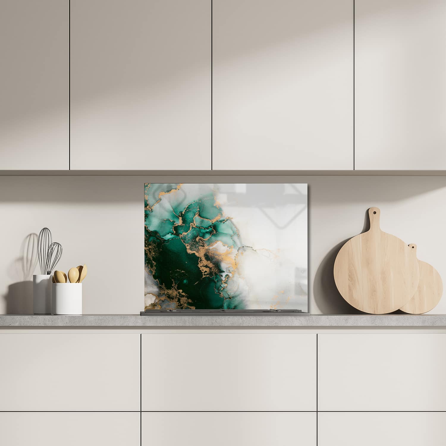Eigen afmeting spatscherm-op-maat Keuken - Hittebestendig gehard glas - Luxe Groen-Marmer
