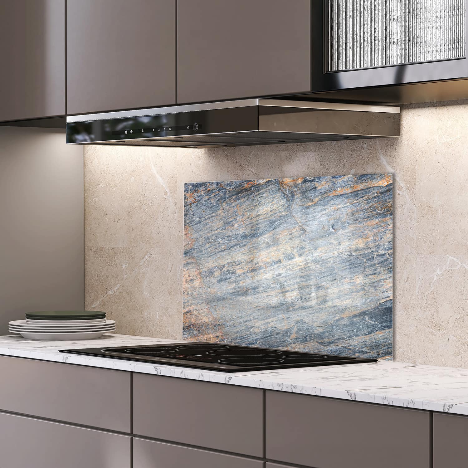 Eigen afmeting spatscherm-op-maat Keuken - Hittebestendig gehard glas - Gekleurd Leisteen