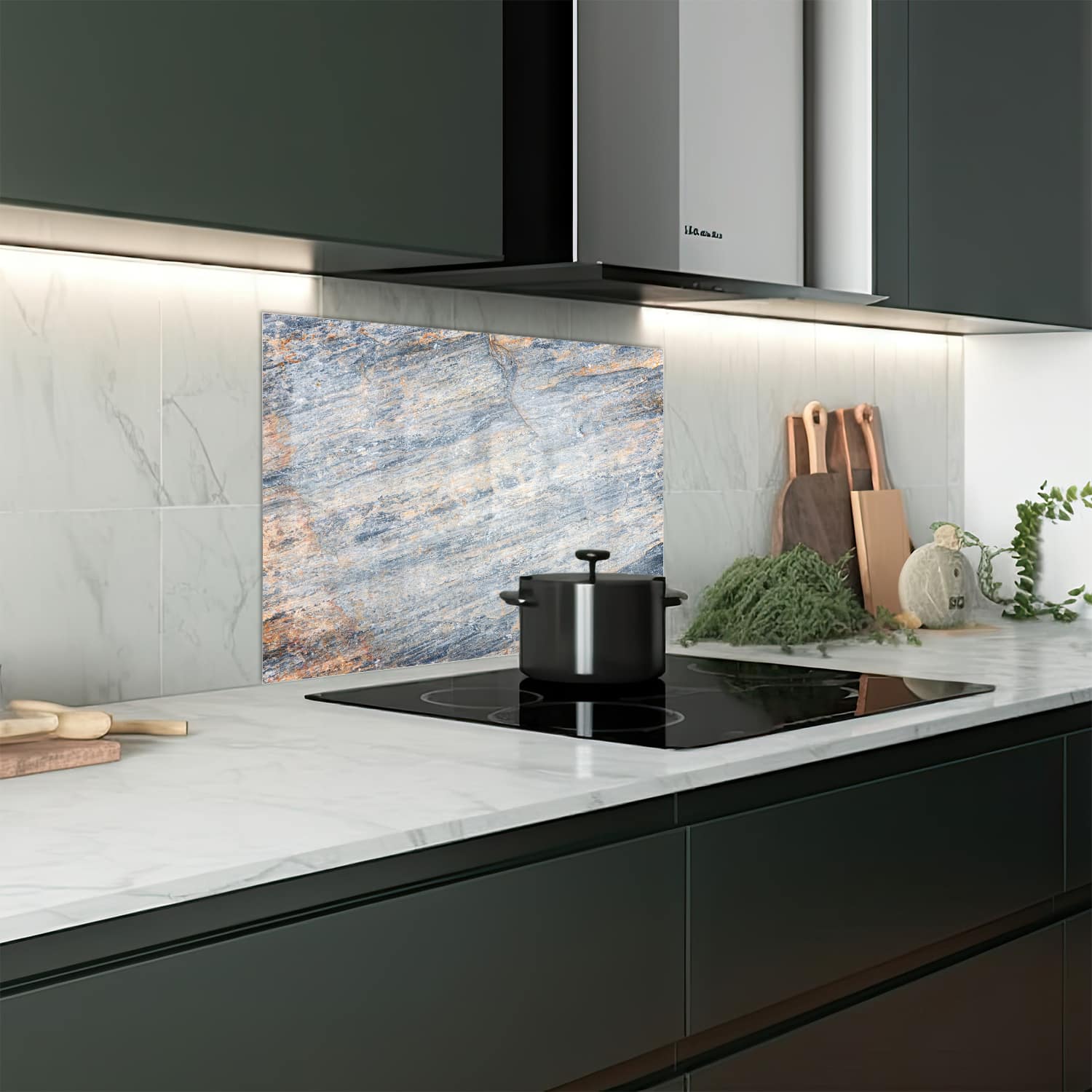 Eigen afmeting spatscherm-op-maat Keuken - Hittebestendig gehard glas - Gekleurd Leisteen