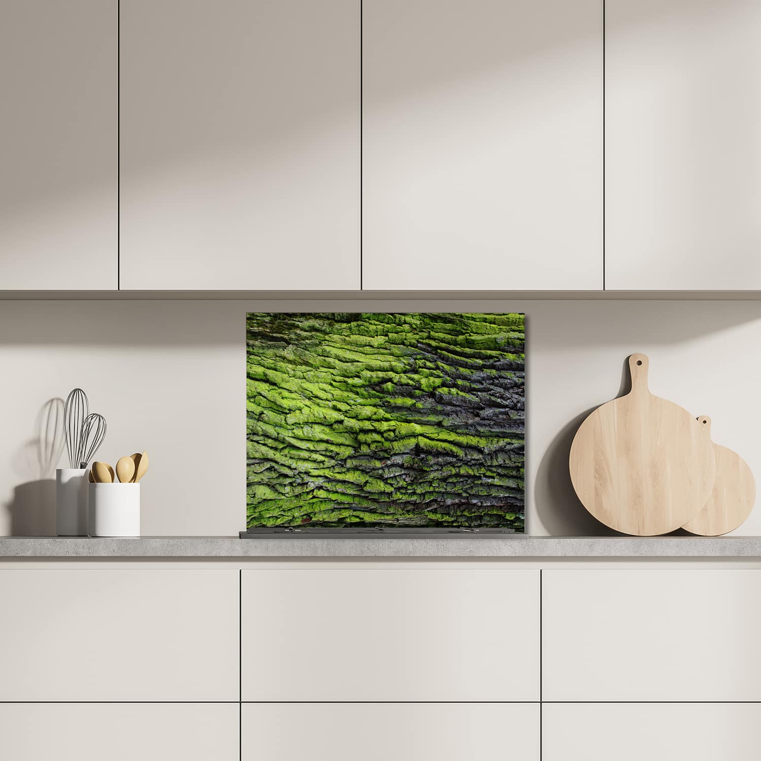 Eigen afmeting spatscherm-op-maat Keuken - Hittebestendig gehard glas - Groene Schors Textuur
