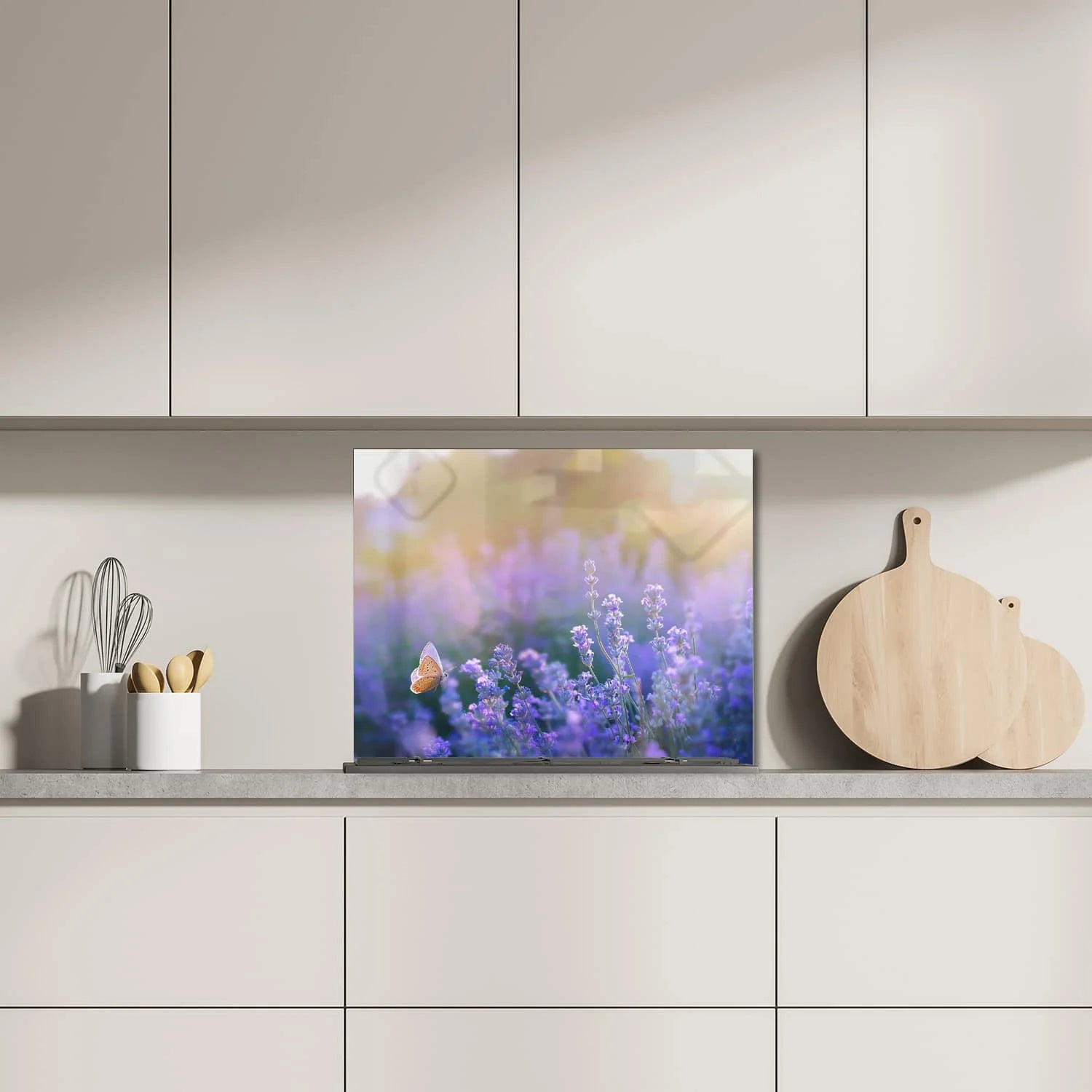 Eigen afmeting spatscherm-op-maat Keuken - Hittebestendig gehard glas - Lavendel bij Zonsondergang