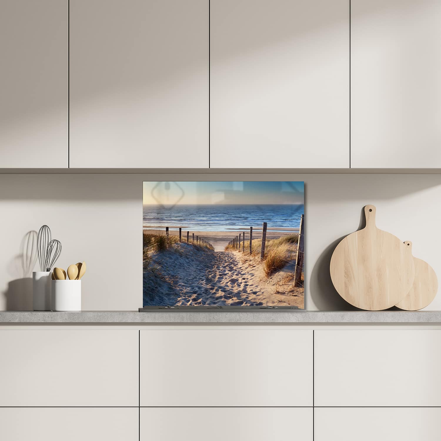 Eigen afmeting spatscherm-op-maat Keuken - Hittebestendig gehard glas - Pad naar de Noordzee