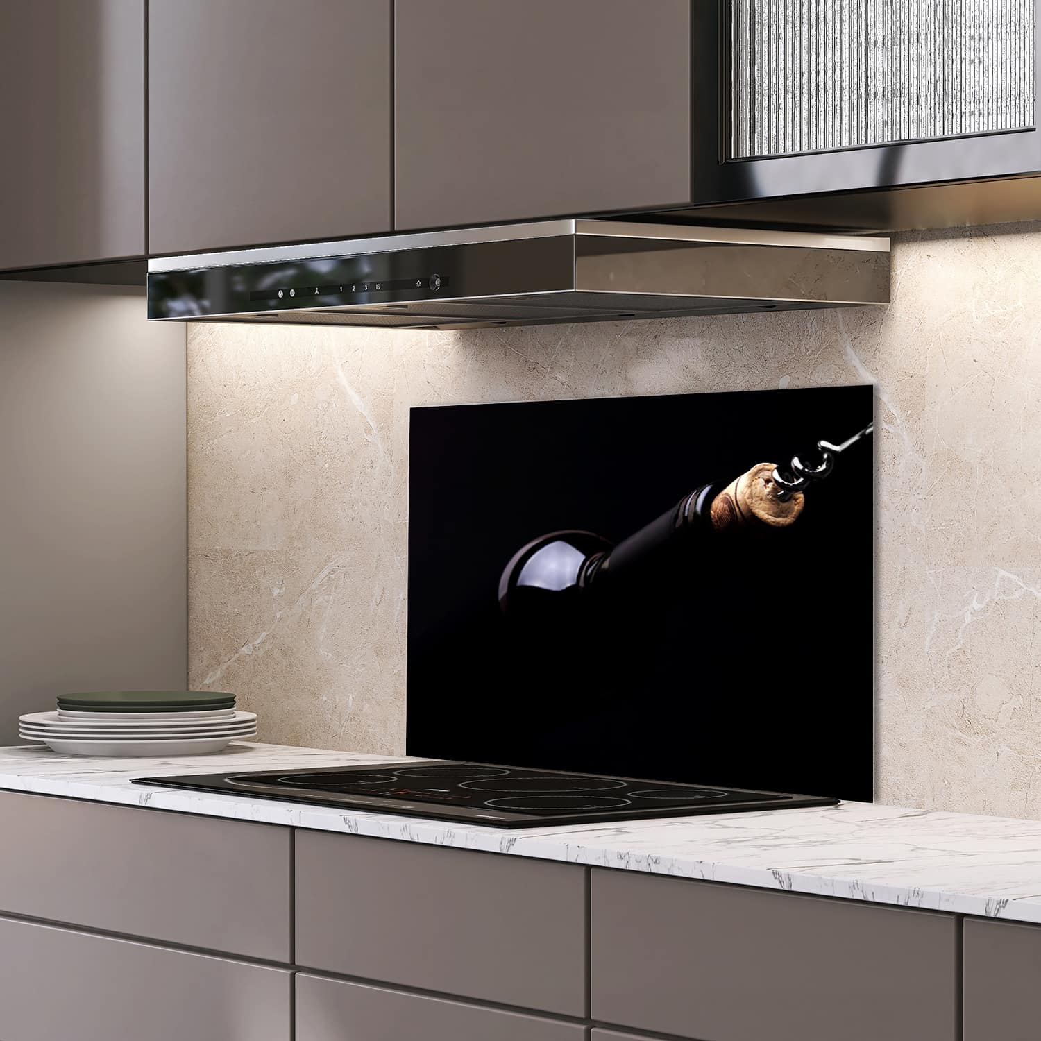 Eigen afmeting spatscherm-op-maat Keuken - Hittebestendig gehard glas - Fles Wijn