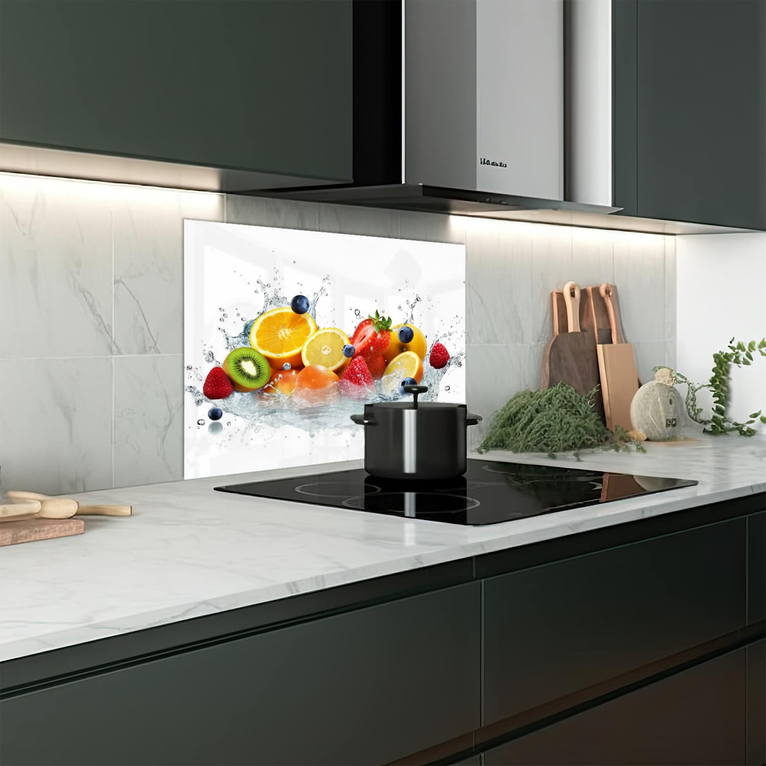 Eigen afmeting spatscherm-op-maat Keuken - Hittebestendig gehard glas - Vruchten Explosie