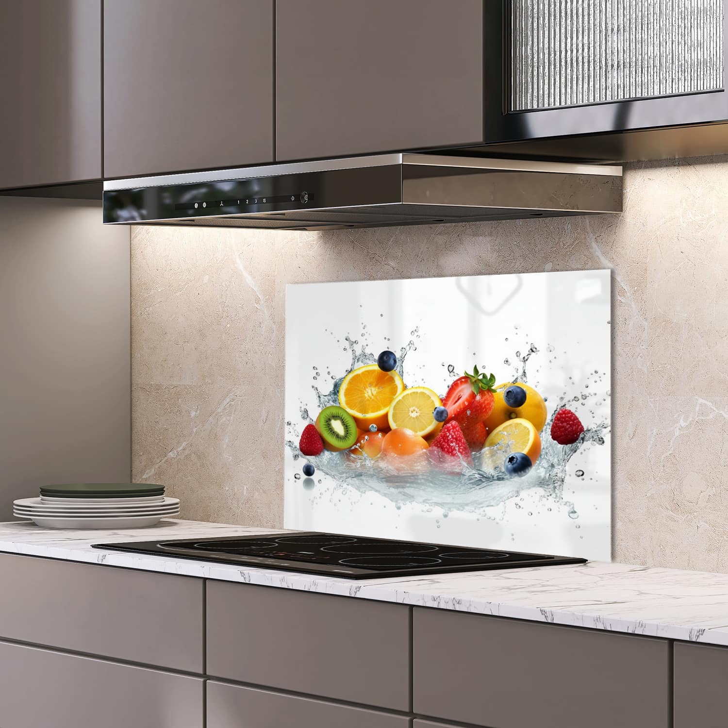 Eigen afmeting spatscherm-op-maat Keuken - Hittebestendig gehard glas - Vruchten Explosie