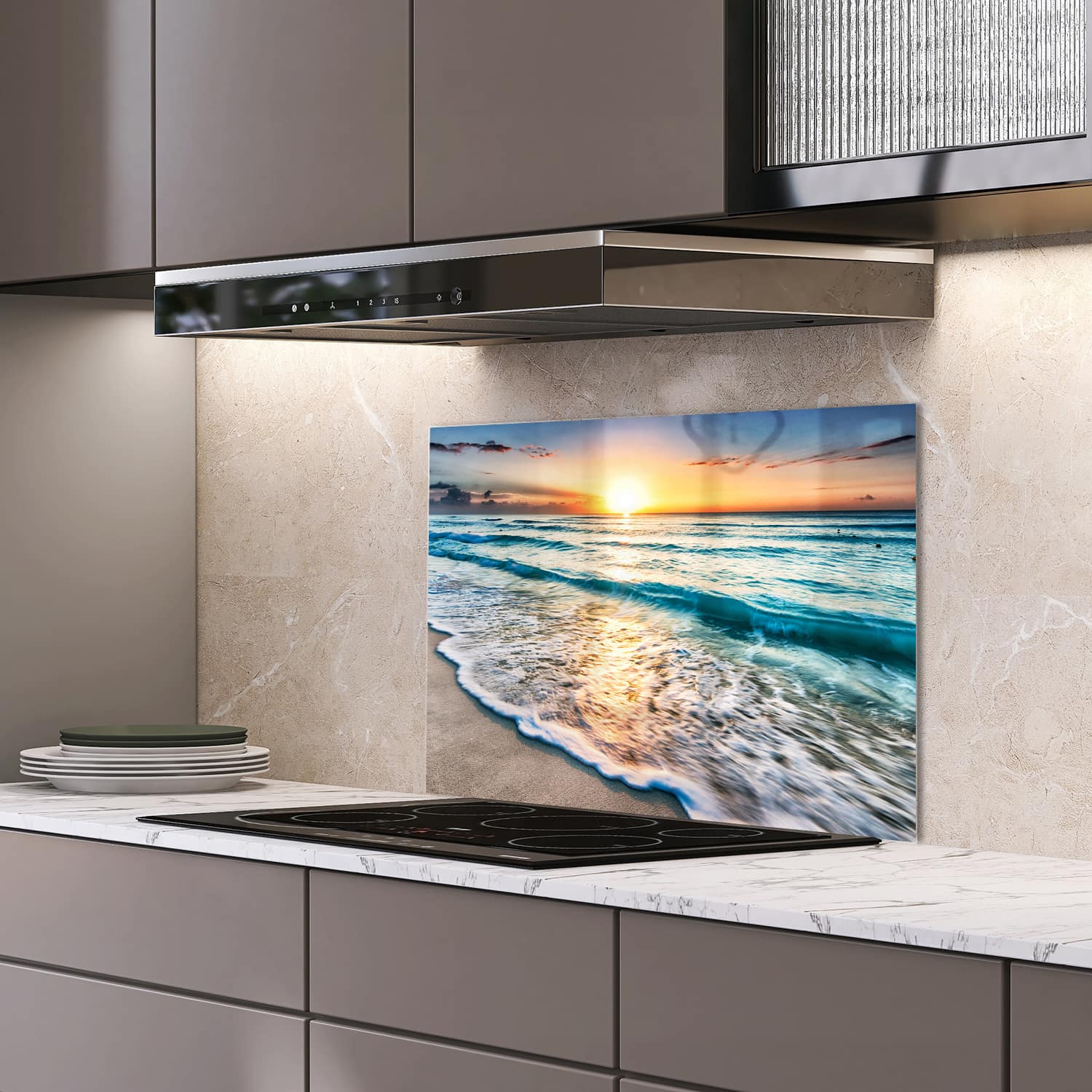 Eigen afmeting spatscherm-op-maat Keuken - Hittebestendig gehard glas - Strand in CancÃÆ Æ Âºn