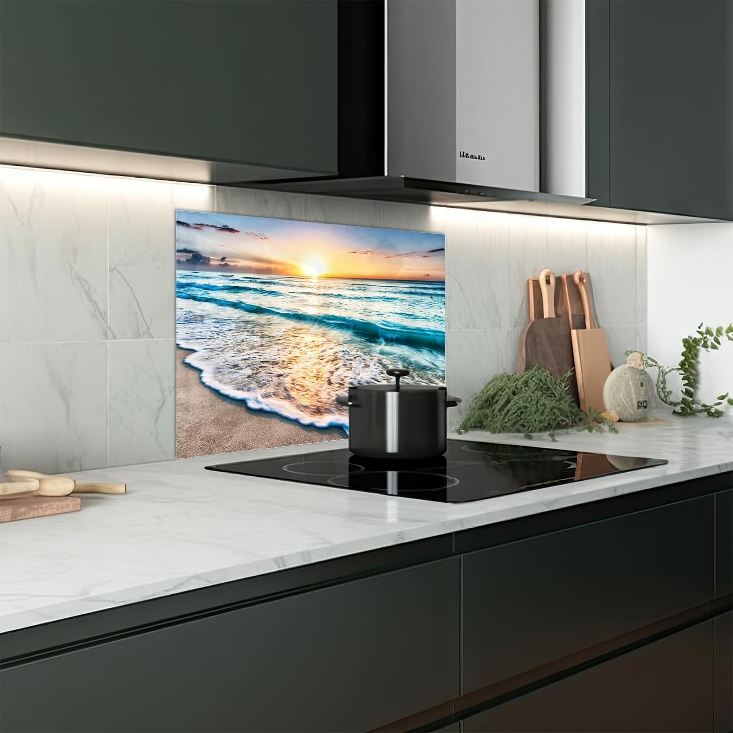 Eigen afmeting spatscherm-op-maat Keuken - Hittebestendig gehard glas - Strand in CancÃÆ Æ Âºn