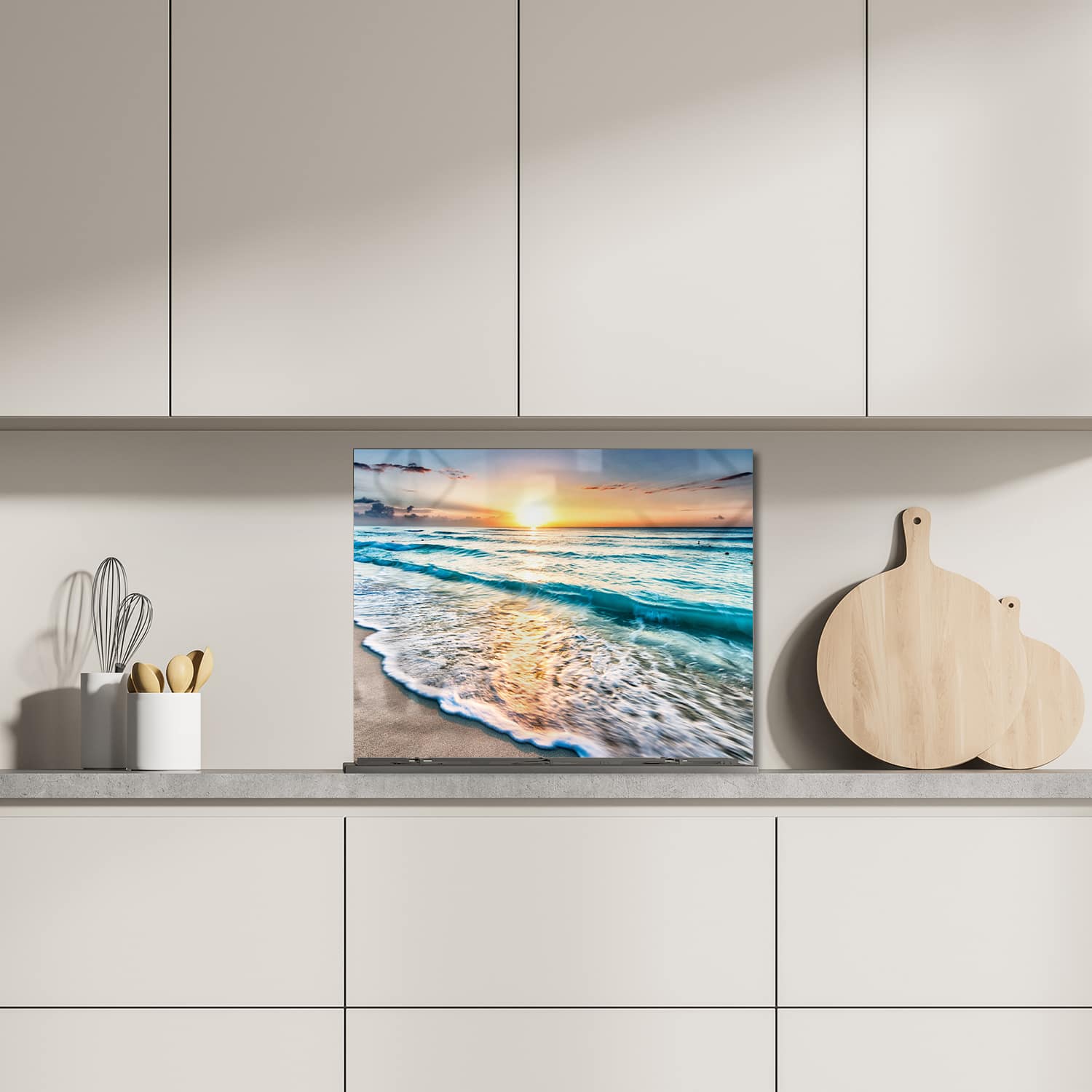 Eigen afmeting spatscherm-op-maat Keuken - Hittebestendig gehard glas - Strand in CancÃÆ Æ Âºn