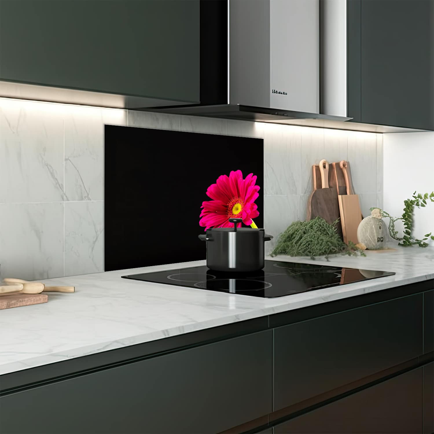 Eigen afmeting spatscherm-op-maat Keuken - Hittebestendig gehard glas - Stralende Gerbera