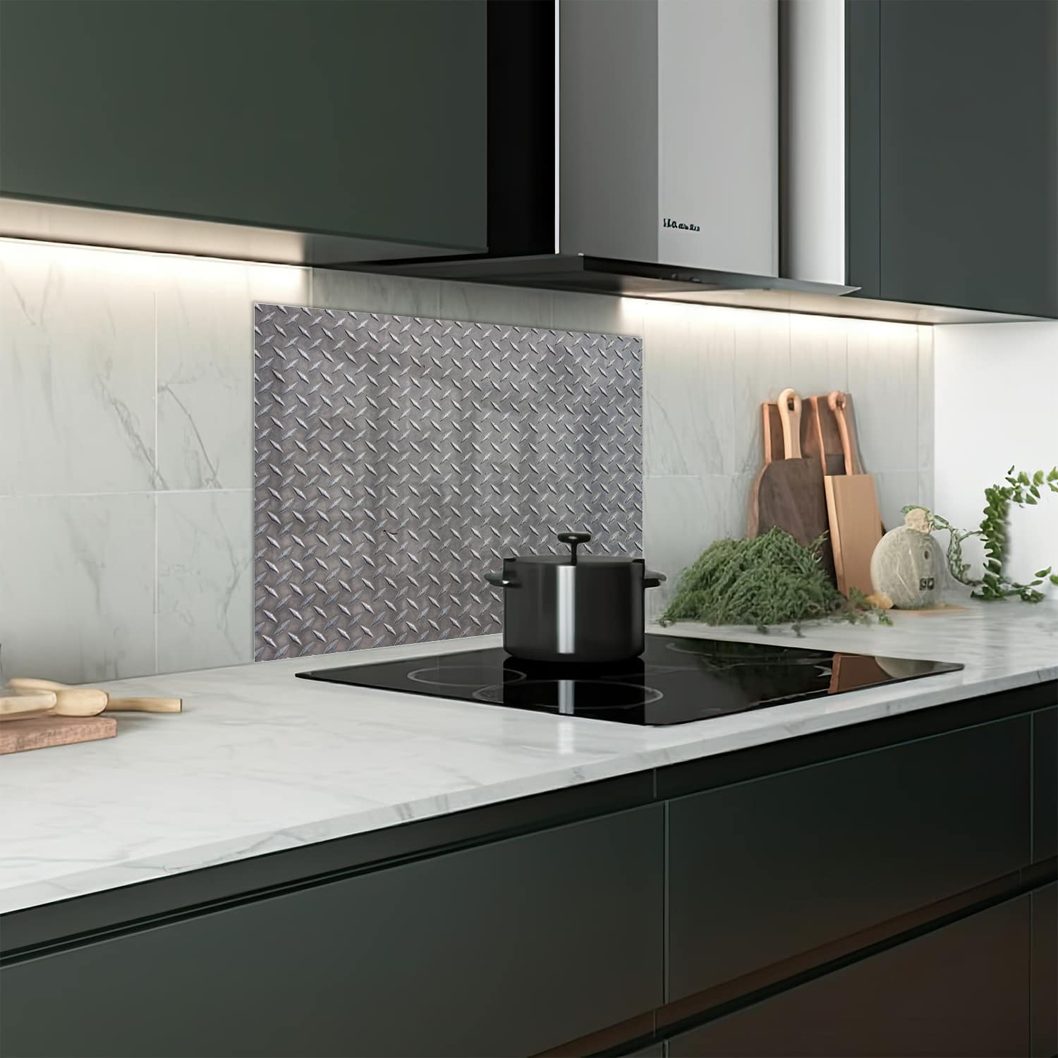 Eigen afmeting spatscherm-op-maat Keuken - Hittebestendig gehard glas - Traanplaat Textuur