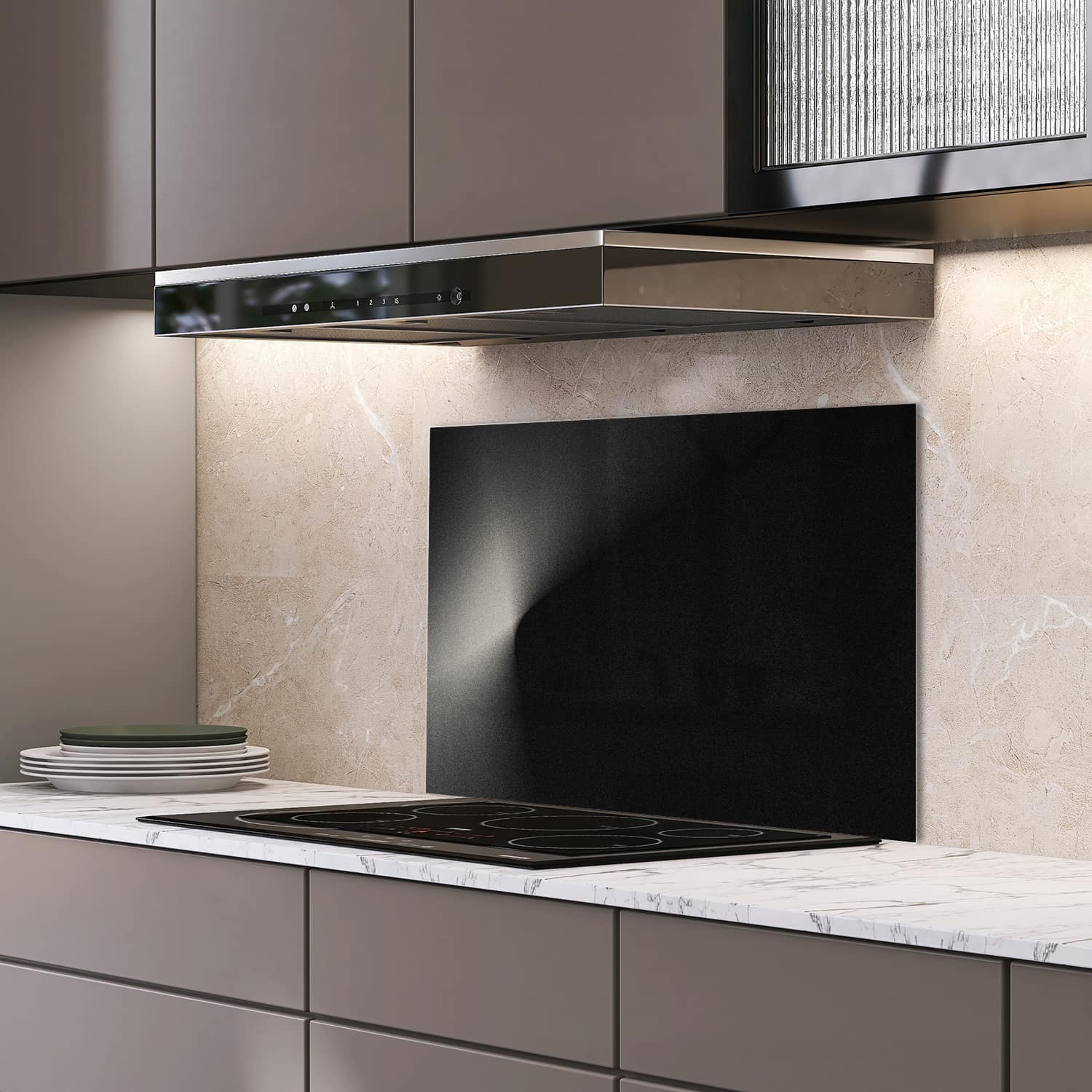 Eigen afmeting spatscherm-op-maat Keuken - Hittebestendig gehard glas - Zwart-wit Zand