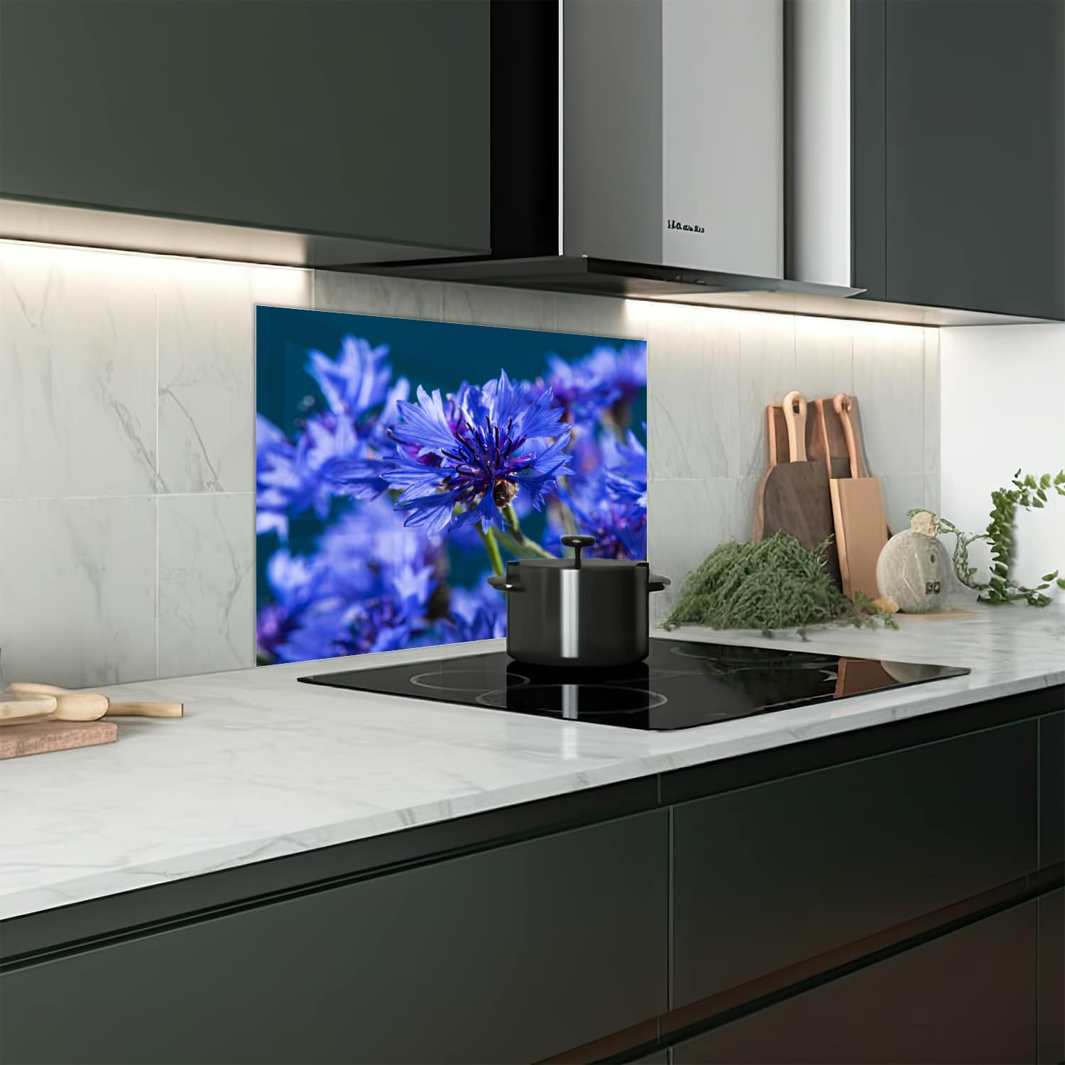 Eigen afmeting spatscherm-op-maat Keuken - Hittebestendig gehard glas - Korenbloem