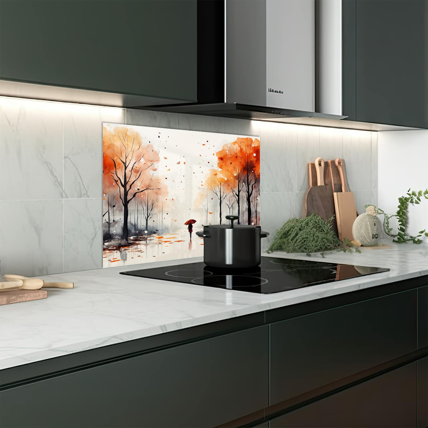 Eigen afmeting spatscherm-op-maat Keuken - Hittebestendig gehard glas - Waterverf Schilderij van Herfst Park