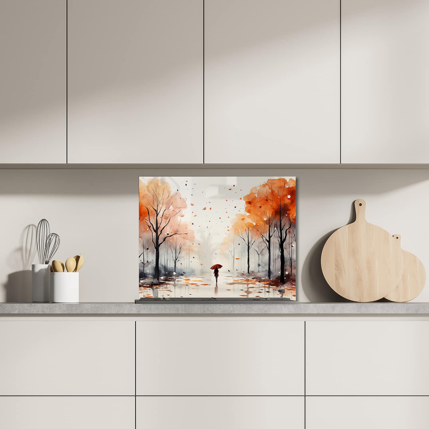 Eigen afmeting spatscherm-op-maat Keuken - Hittebestendig gehard glas - Waterverf Schilderij van Herfst Park