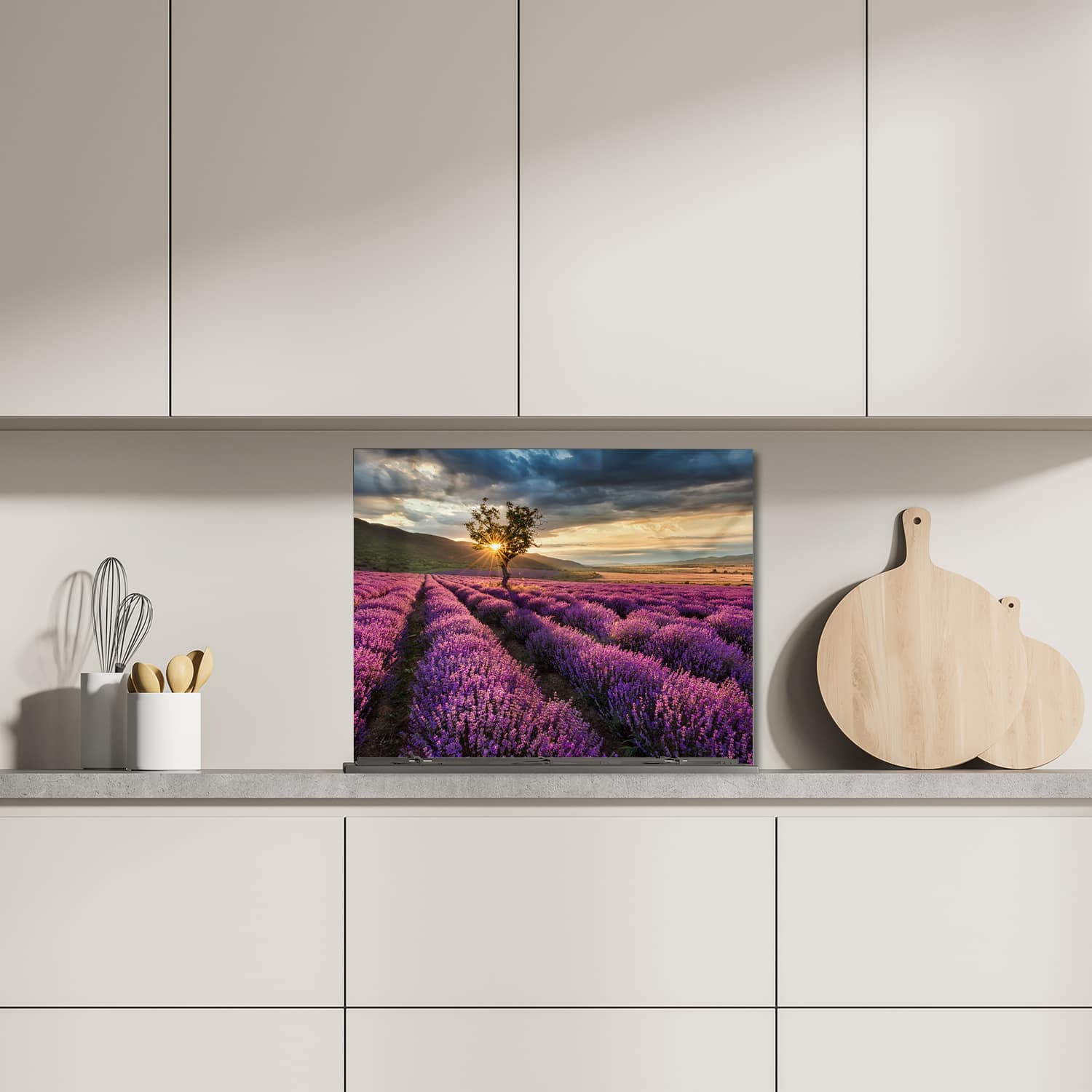 Eigen afmeting spatscherm-op-maat Keuken - Hittebestendig gehard glas - Lavendel Veld