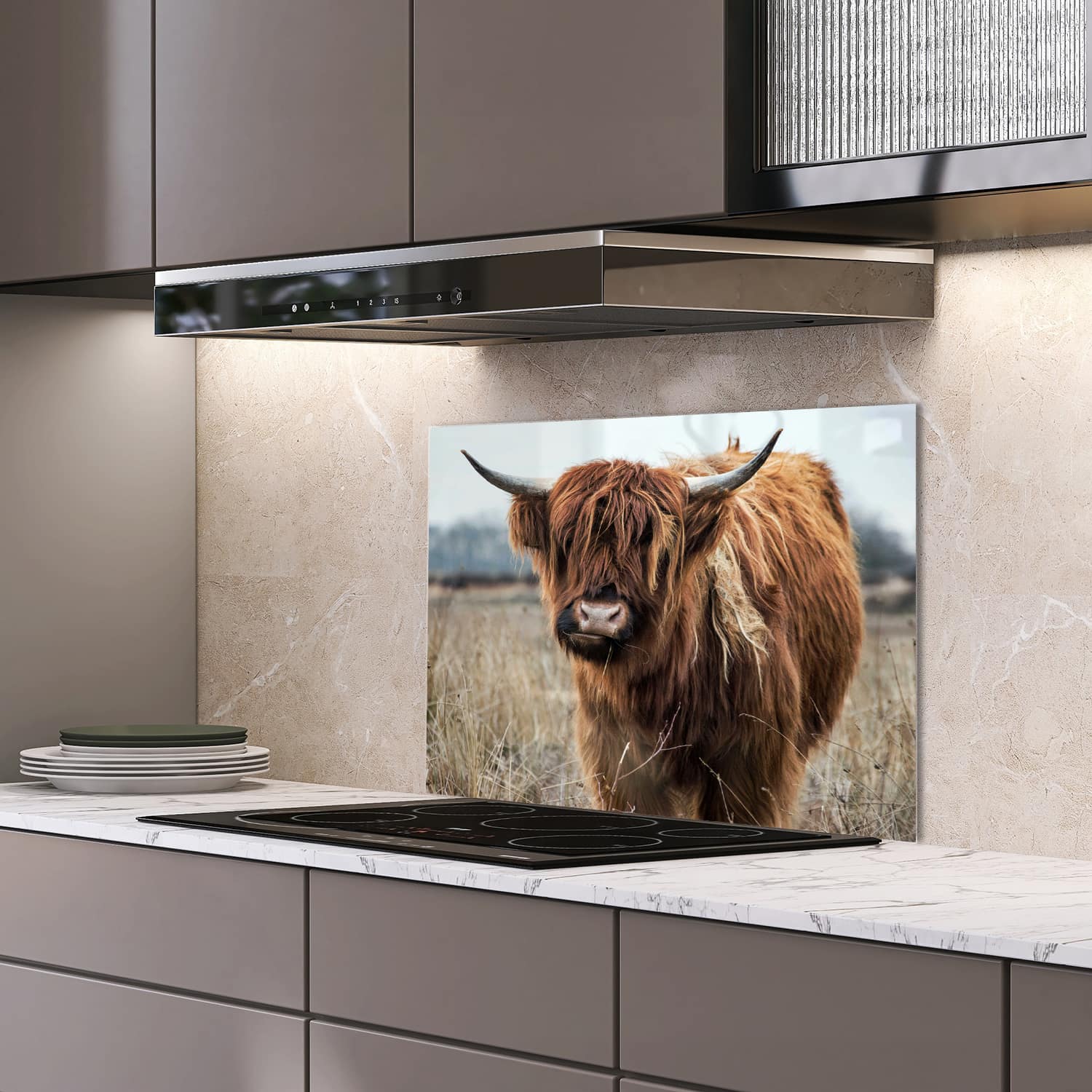 Eigen afmeting spatscherm-op-maat Keuken - Hittebestendig gehard glas - Wilde Hooglander