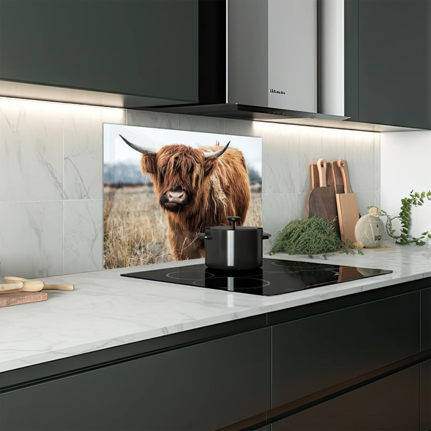 Eigen afmeting spatscherm-op-maat Keuken - Hittebestendig gehard glas - Wilde Hooglander