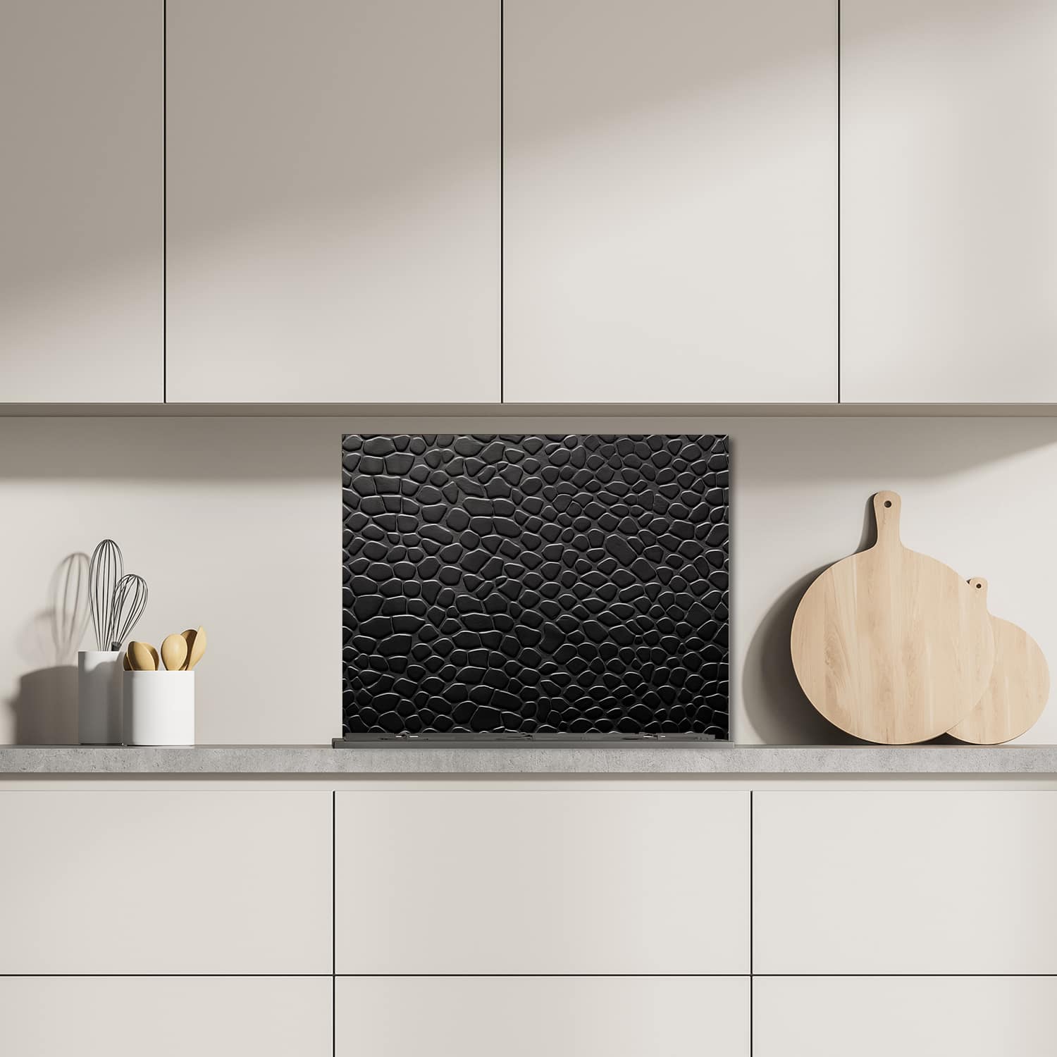 Eigen afmeting spatscherm-op-maat Keuken - Hittebestendig gehard glas - Close-up Leer