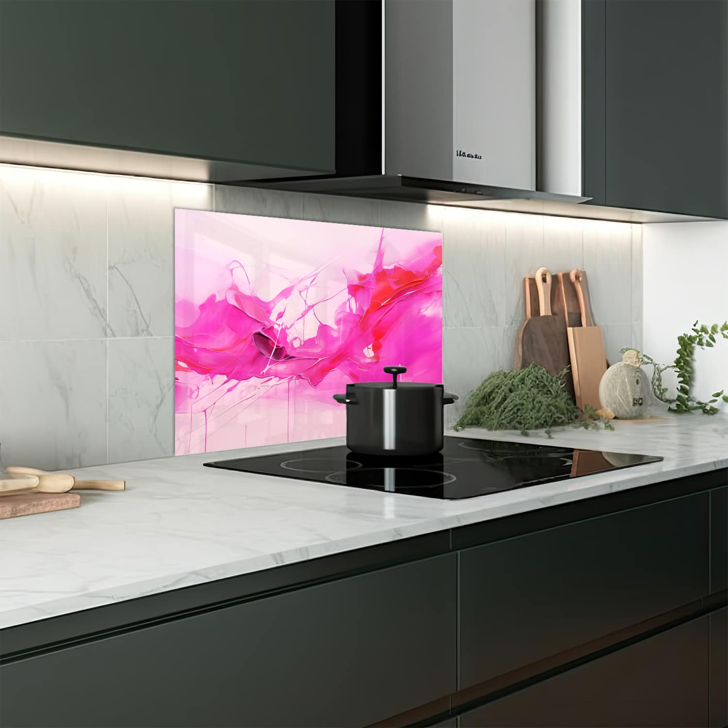 Eigen afmeting spatscherm-op-maat Keuken - Hittebestendig gehard glas - Abstracte Verf Kunst